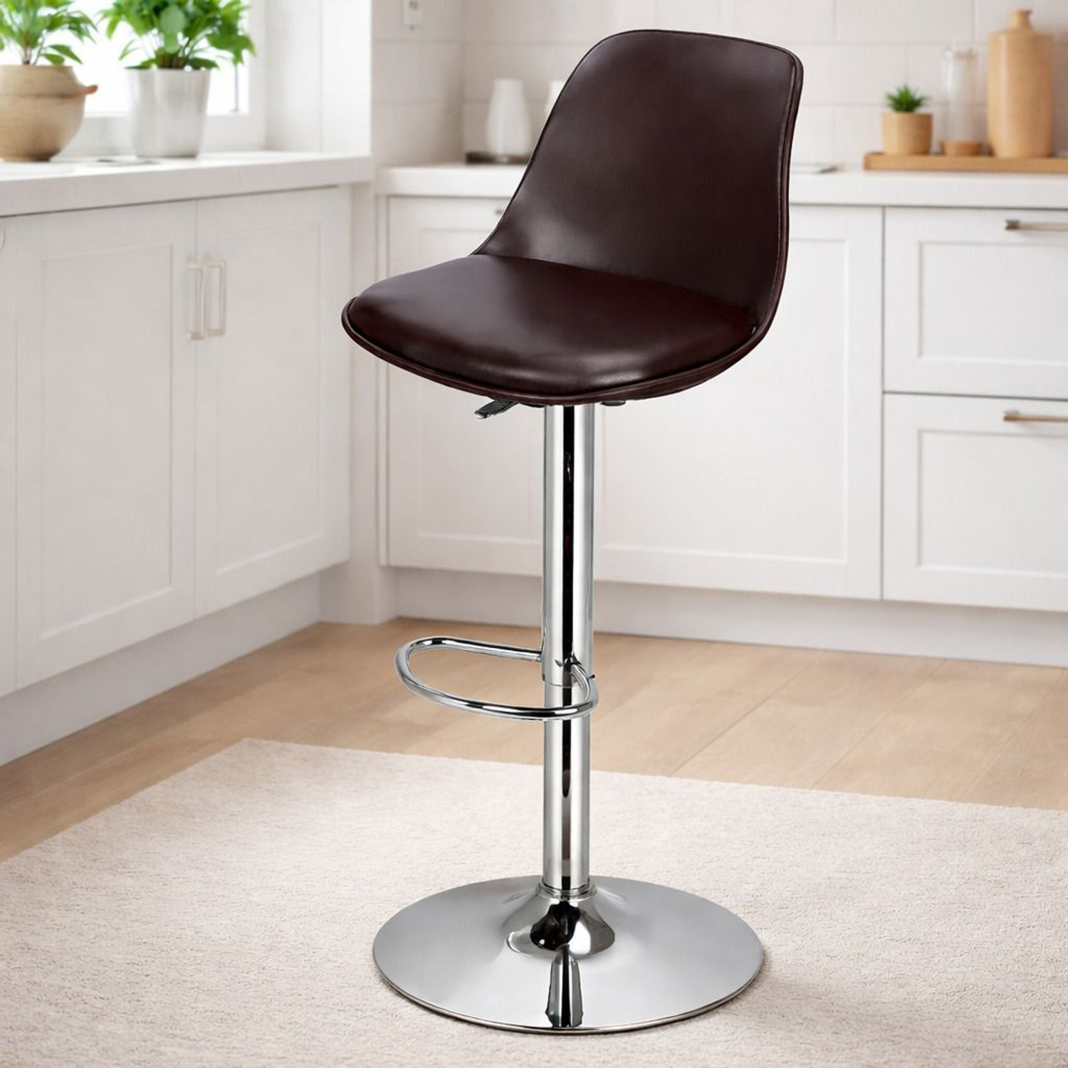 Image of Flipkart Perfect Homes ELI Adjustable Bar Stool with Back Support | Hydraulic Bar Chair Metal Bar Stool