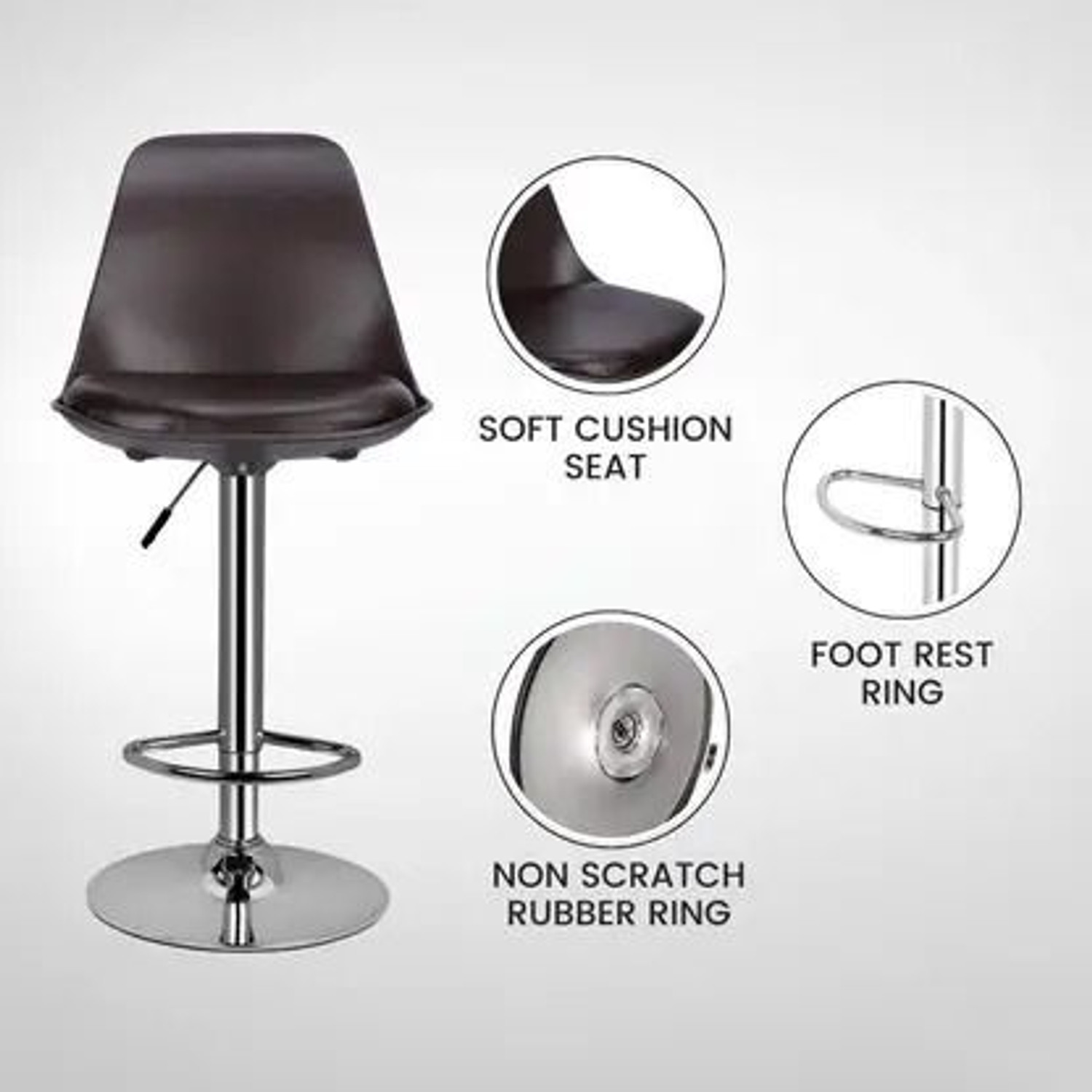 Image of Flipkart Perfect Homes ELI Adjustable Bar Stool with Back Support | Hydraulic Bar Chair Metal Bar Stool