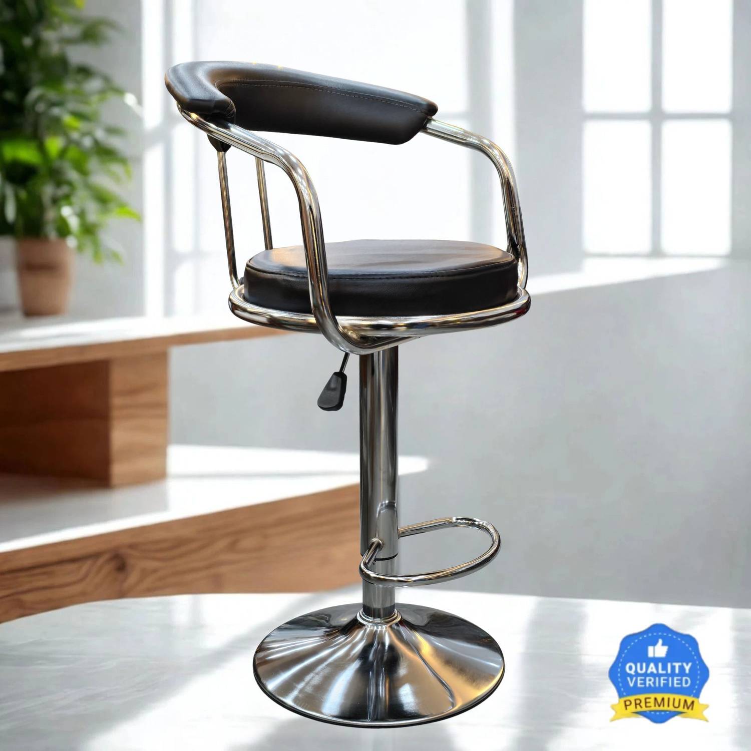 KRISHTA Classic Black Revolving Bar Stool - Image 1