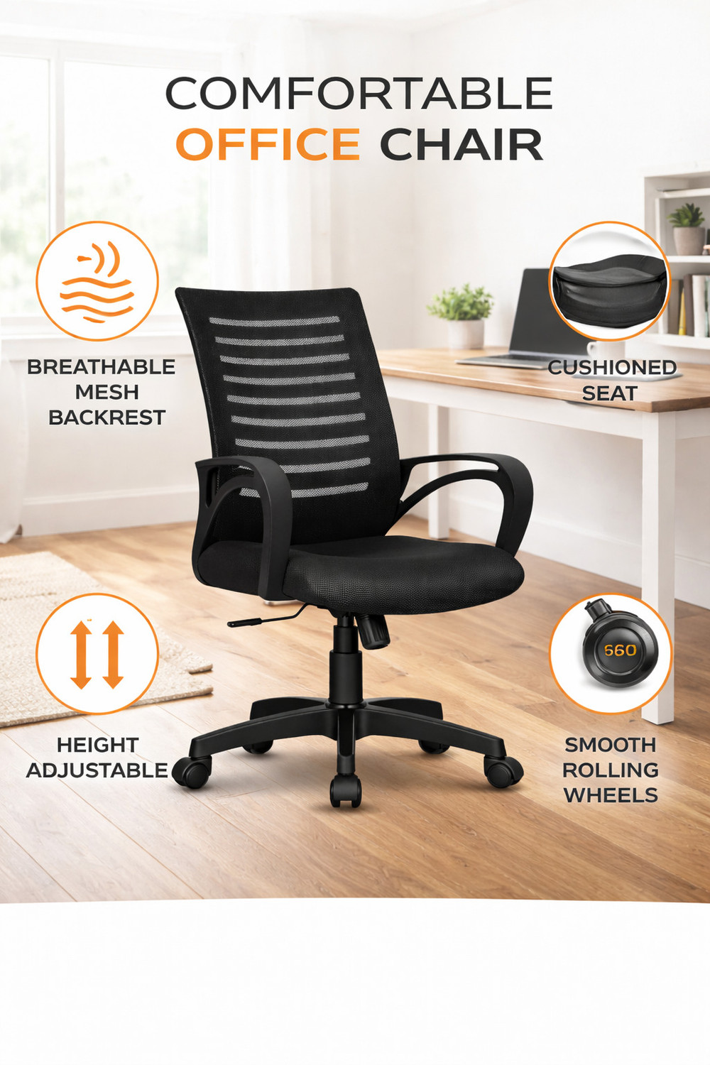 Image of MAESTRO The Rolling Ergonomic Comfort Chairs for Office Use: The Medium Back Fabric Office Conference Chair