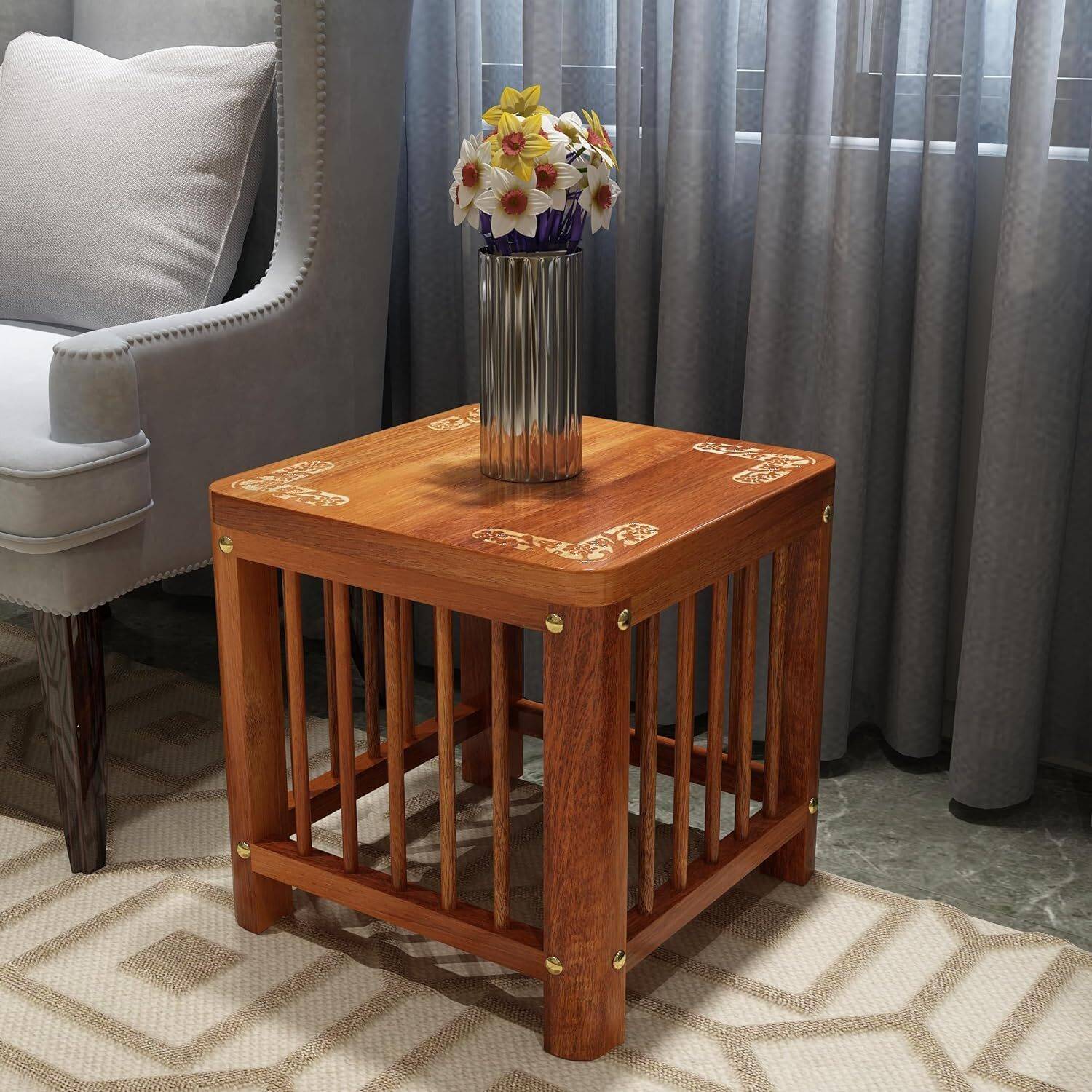 Device Bas with BROWN ART SHOPPEE End Table Stool, with Carving D