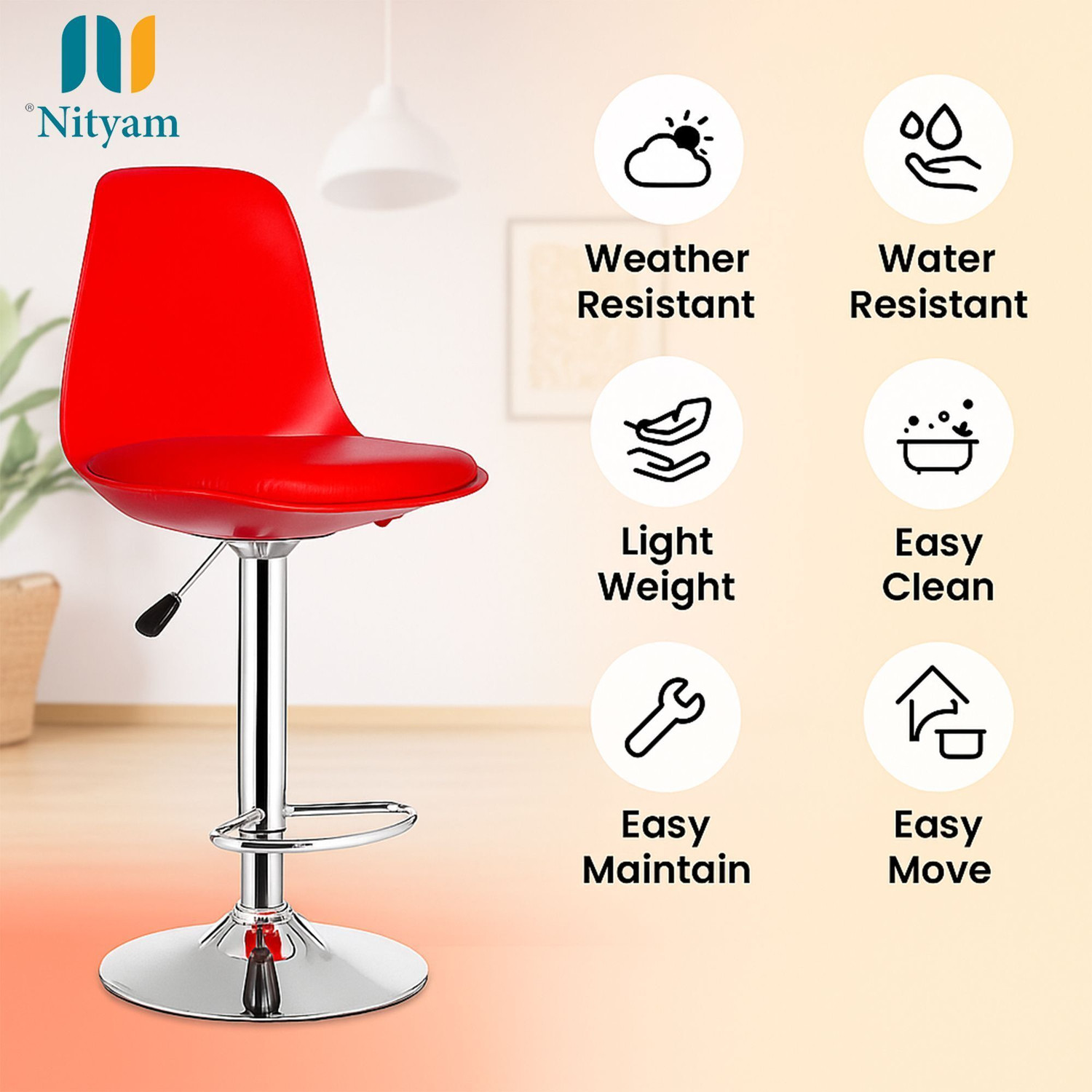 Image of NITYAM Premium Quality Adjustable Height Bar Stool Chair Metal Bar Stool