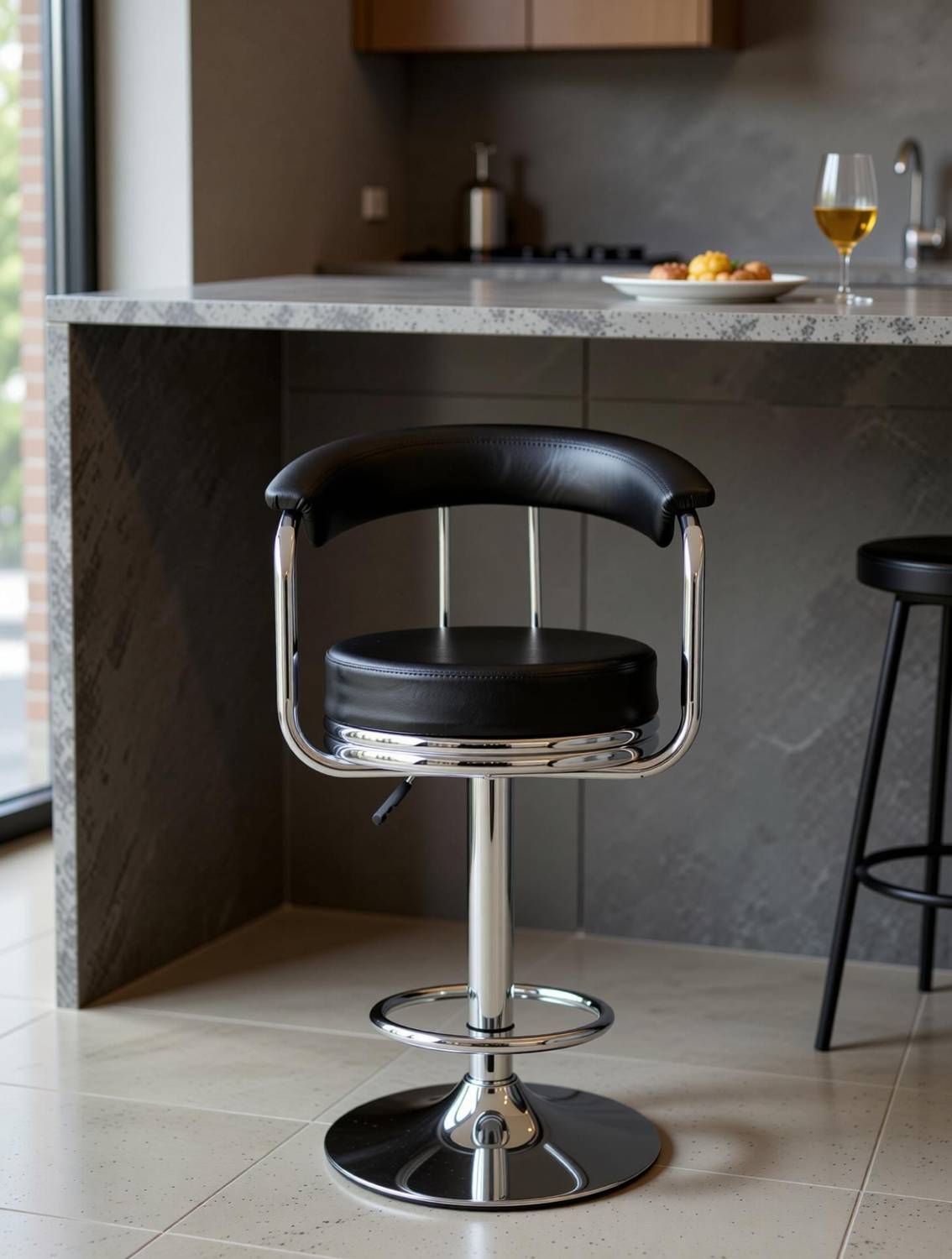 KRISHTA Classic Black Revolving Bar Stool - Image 3