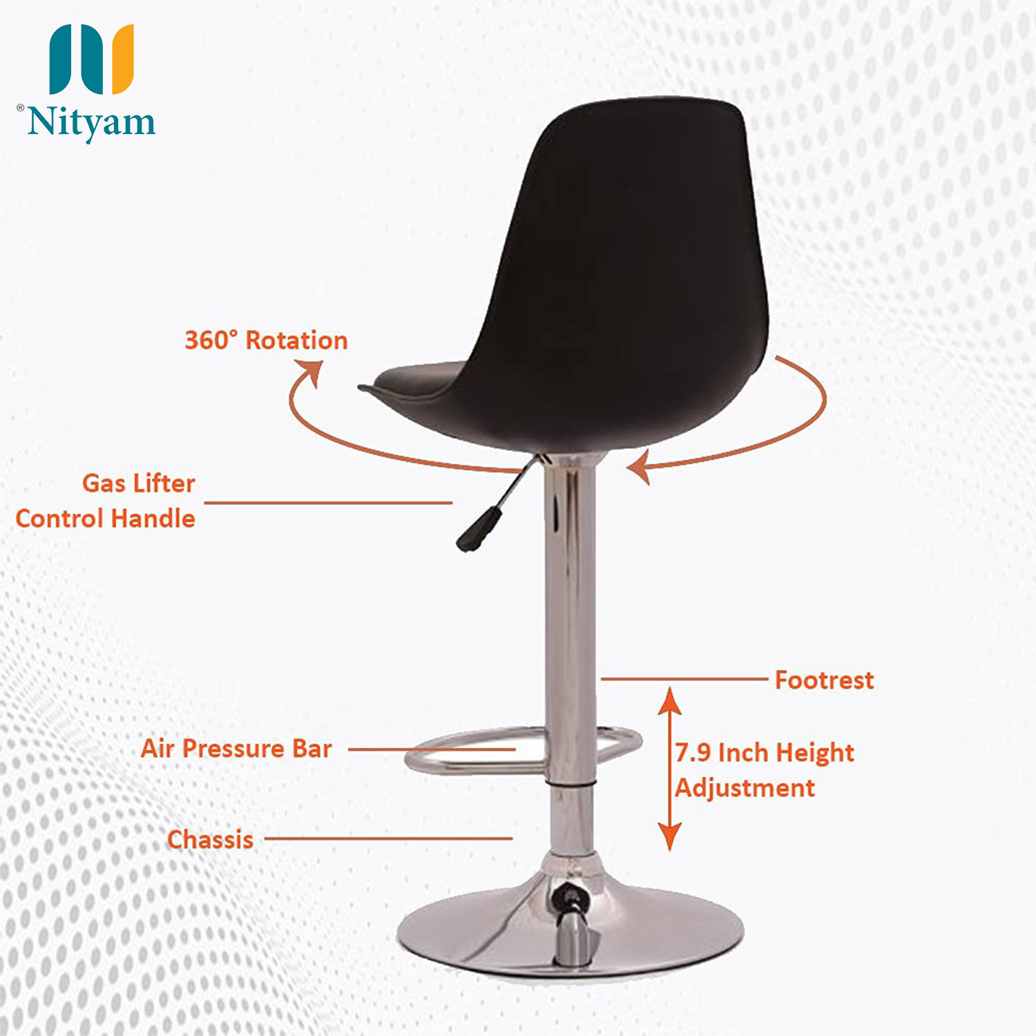 Image of NITYAM Premium Quality Kitchen Bar Stool Chair With Adjustable Height Metal Bar Stool