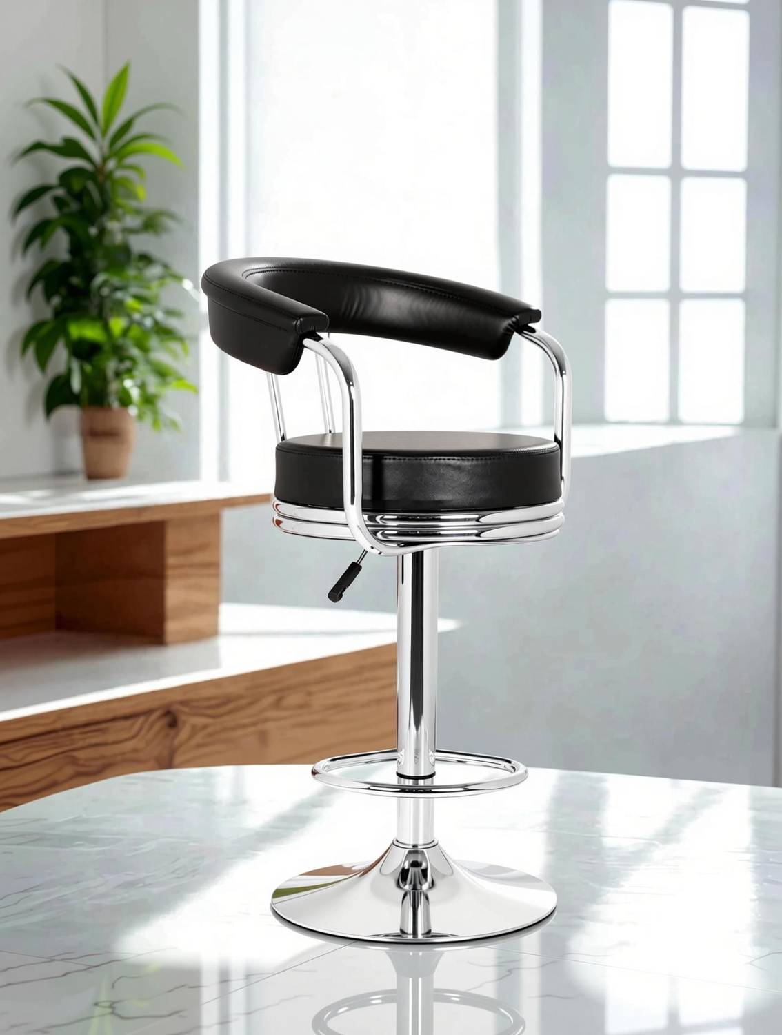 KRISHTA Classic Black Revolving Bar Stool - Image 5