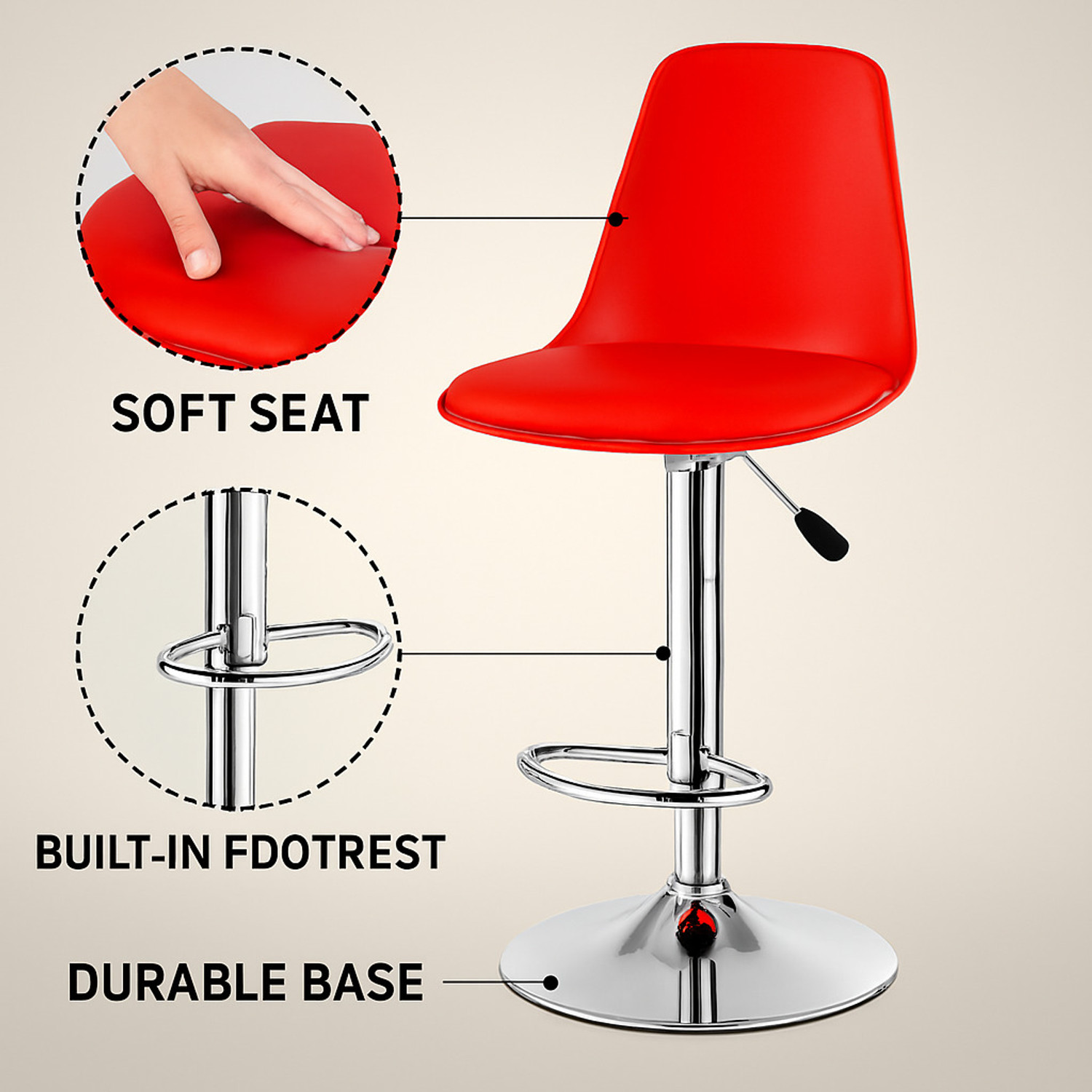Image of NITYAM Premium Quality Adjustable Height Bar Stool Chair Metal Bar Stool