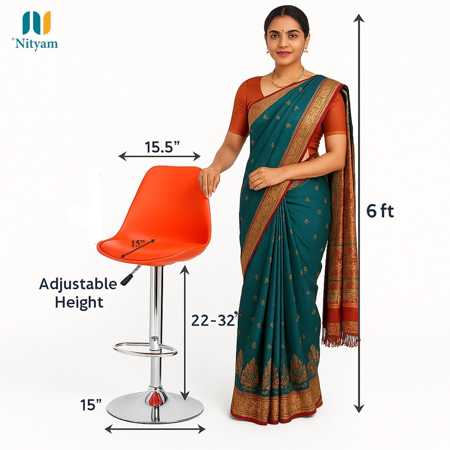 Image of NITYAM Premium Quality Adjustable Height Bar Stool Chair Metal Bar Stool