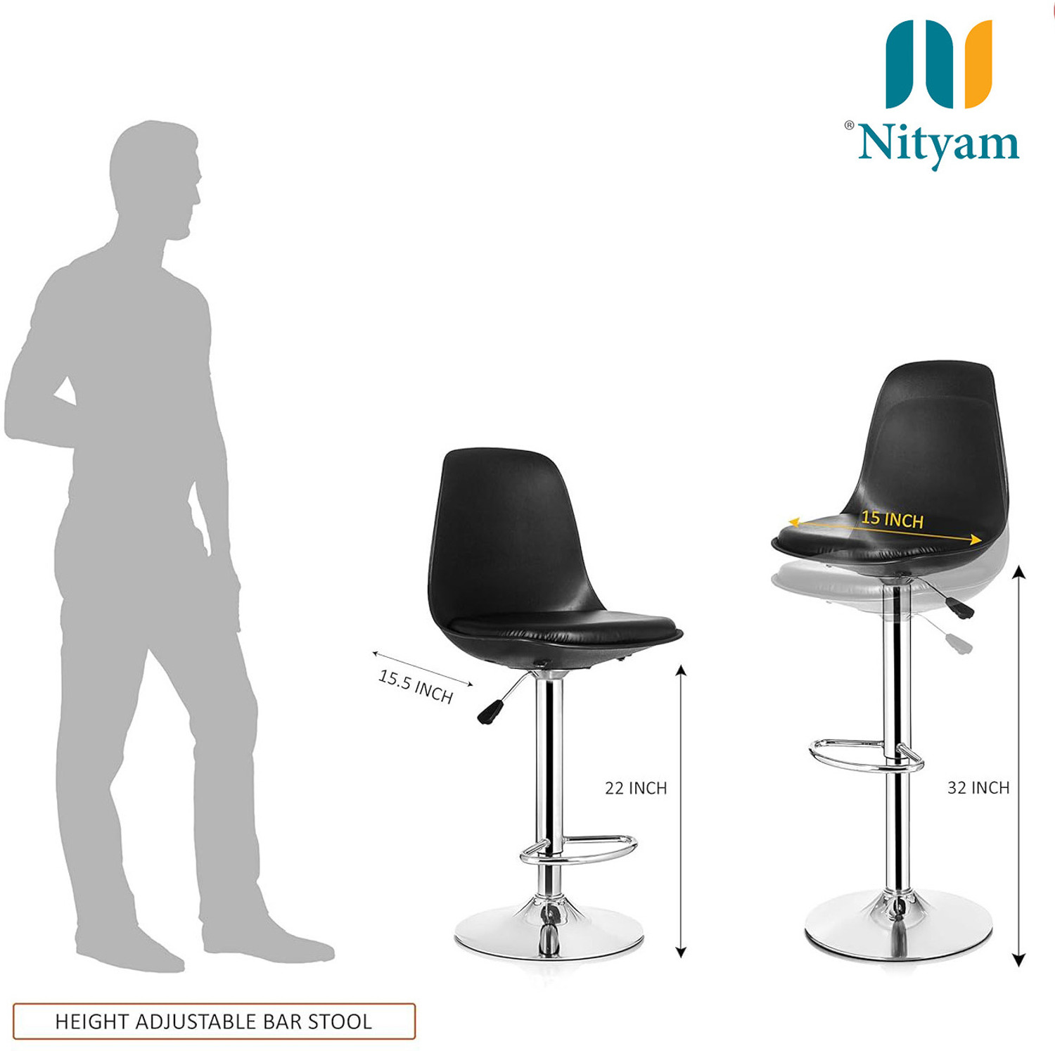 Image of NITYAM Premium Quality Kitchen Bar Stool Chair With Adjustable Height Metal Bar Stool