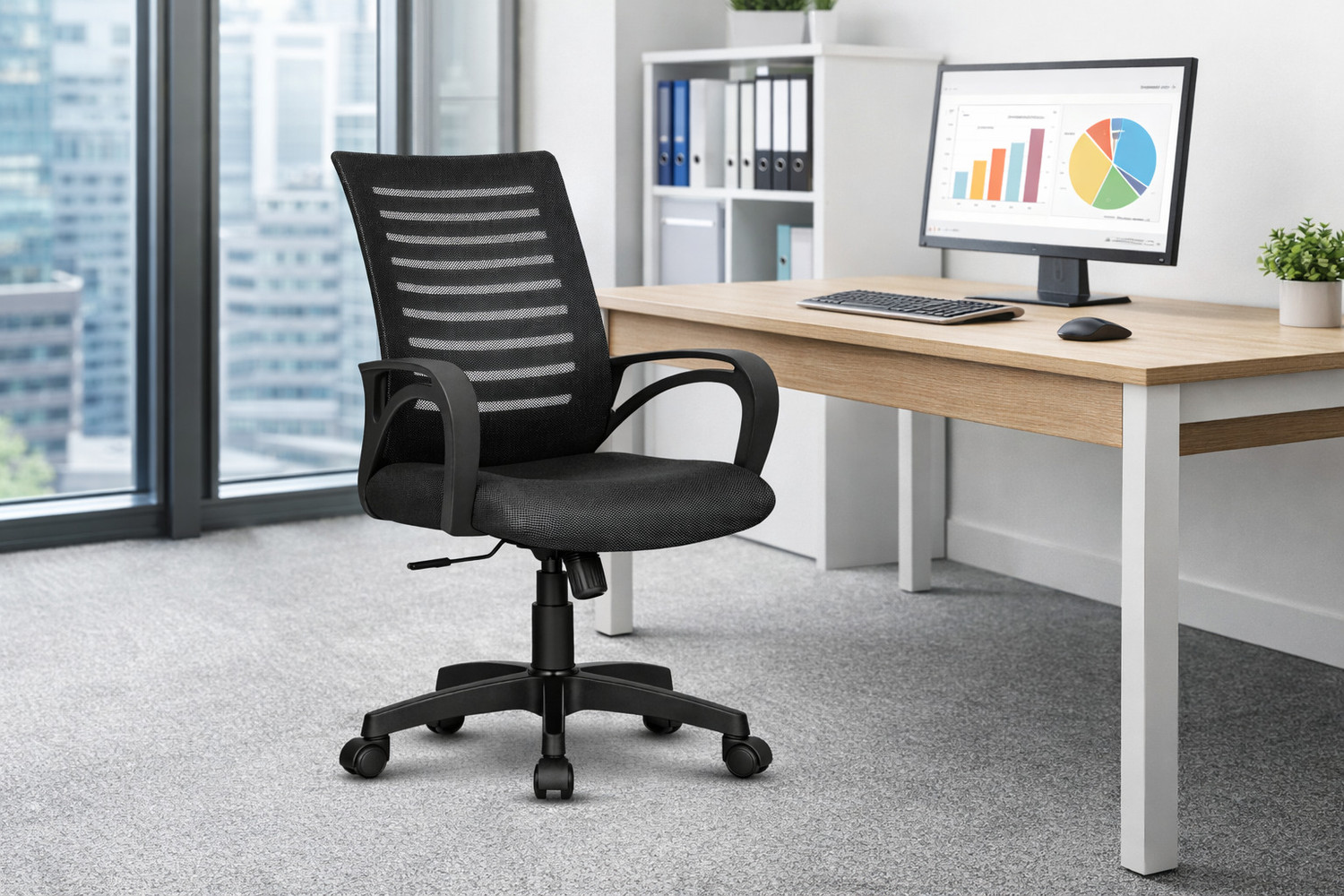Image of MAESTRO The Rolling Ergonomic Comfort Chairs for Office Use: The Medium Back Fabric Office Conference Chair