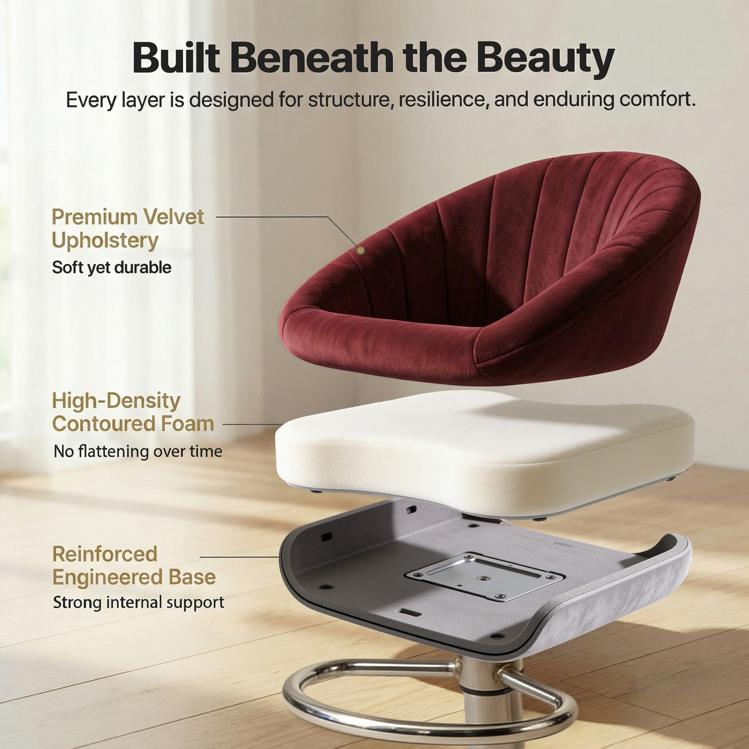 Image of SEATFIT Adjustable Swivel Bar Chair with Cushioned Seat for Kitchen & Bar Solid Wood Bar Stool