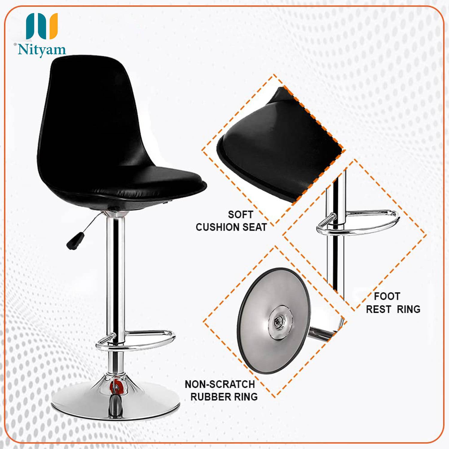 NITYAM Adjustable Height Metal Bar Stool - Image 4