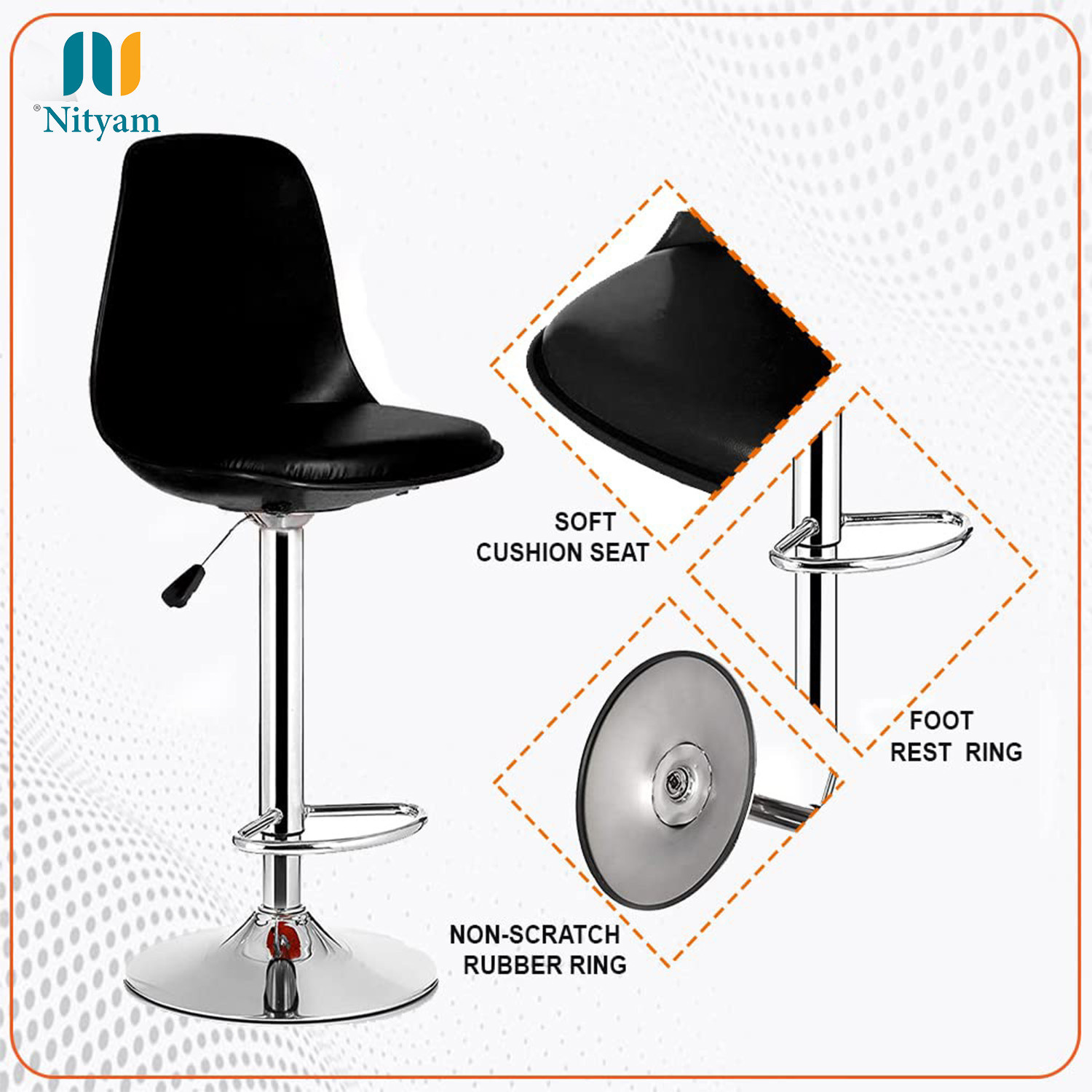 Image of NITYAM Premium Quality Kitchen Bar Stool Chair With Adjustable Height Metal Bar Stool
