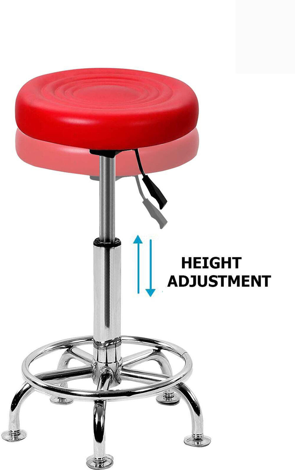 Image of MAESTRO SEATING SYSTEMS Stool with Adjustable Height and Chrome Base Stool (Red) Foam Bar Stool Leatherette Bar Chair