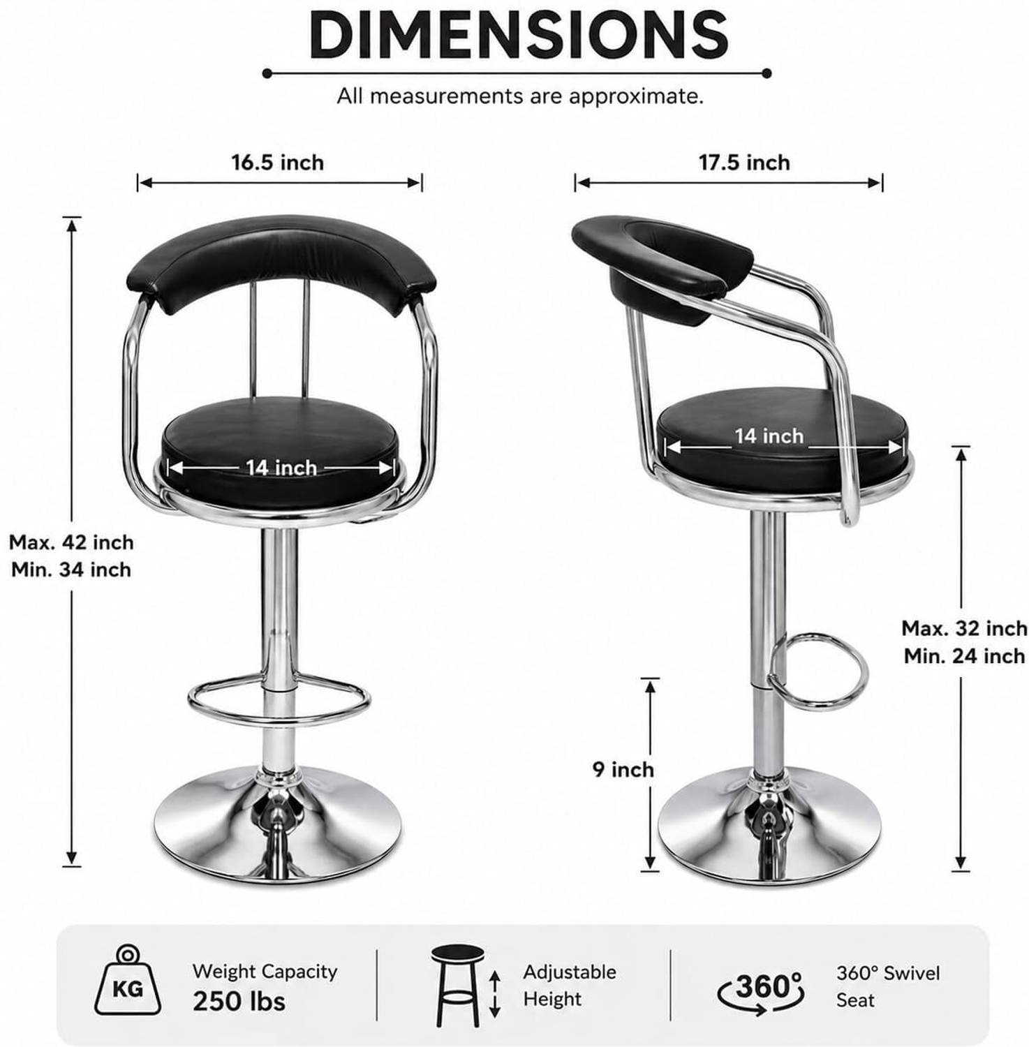 KRISHTA Classic Black Revolving Bar Stool - Image 4