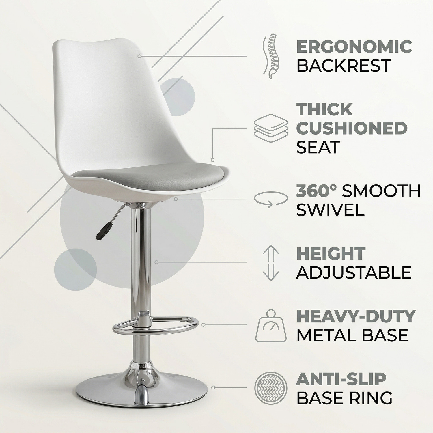 Image of ACTIVA Rapid Bar Stool with Adjustable Height|Swivel Chair for Bar /Cafe - Set of 2 Metal Bar Stool