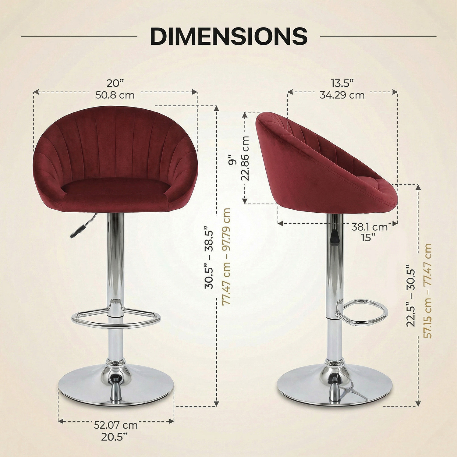 Image of SEATFIT Adjustable Swivel Bar Chair with Cushioned Seat for Kitchen & Bar Solid Wood Bar Stool