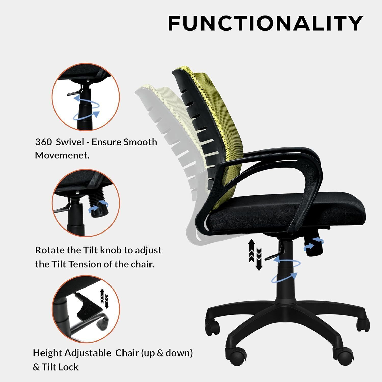 Image of NGFC - SITTING ENVIRONMENT SOLUTIONS Mid Back Revolving Office Chair for Work from Home Metal Bar Chair