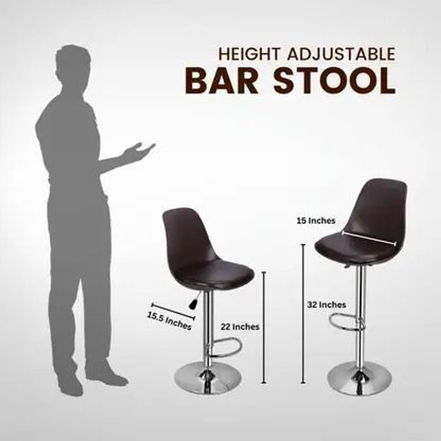 Image of Flipkart Perfect Homes ELI Adjustable Bar Stool with Back Support | Hydraulic Bar Chair Metal Bar Stool