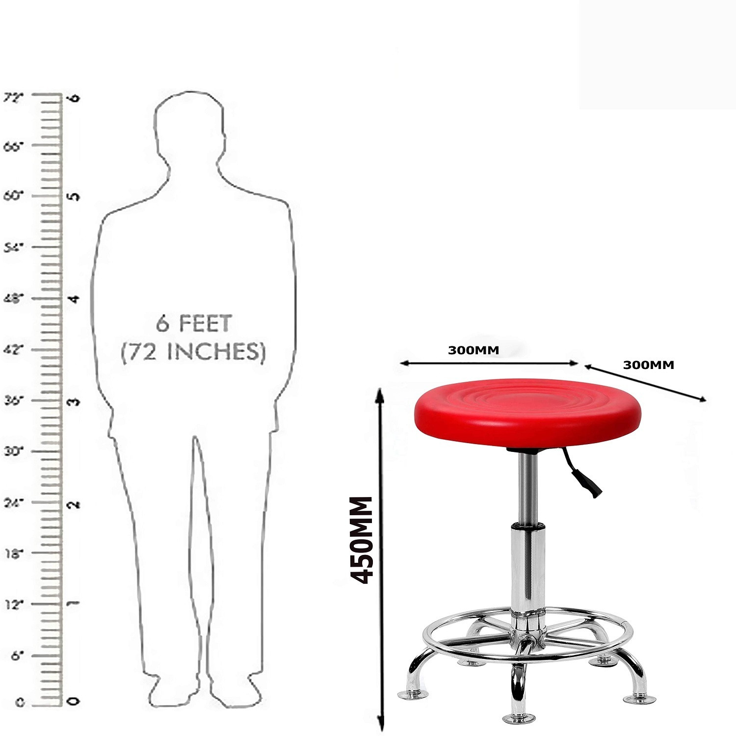 Image of MAESTRO SEATING SYSTEMS Stool with Adjustable Height and Chrome Base Stool (Red) Foam Bar Stool Leatherette Bar Chair