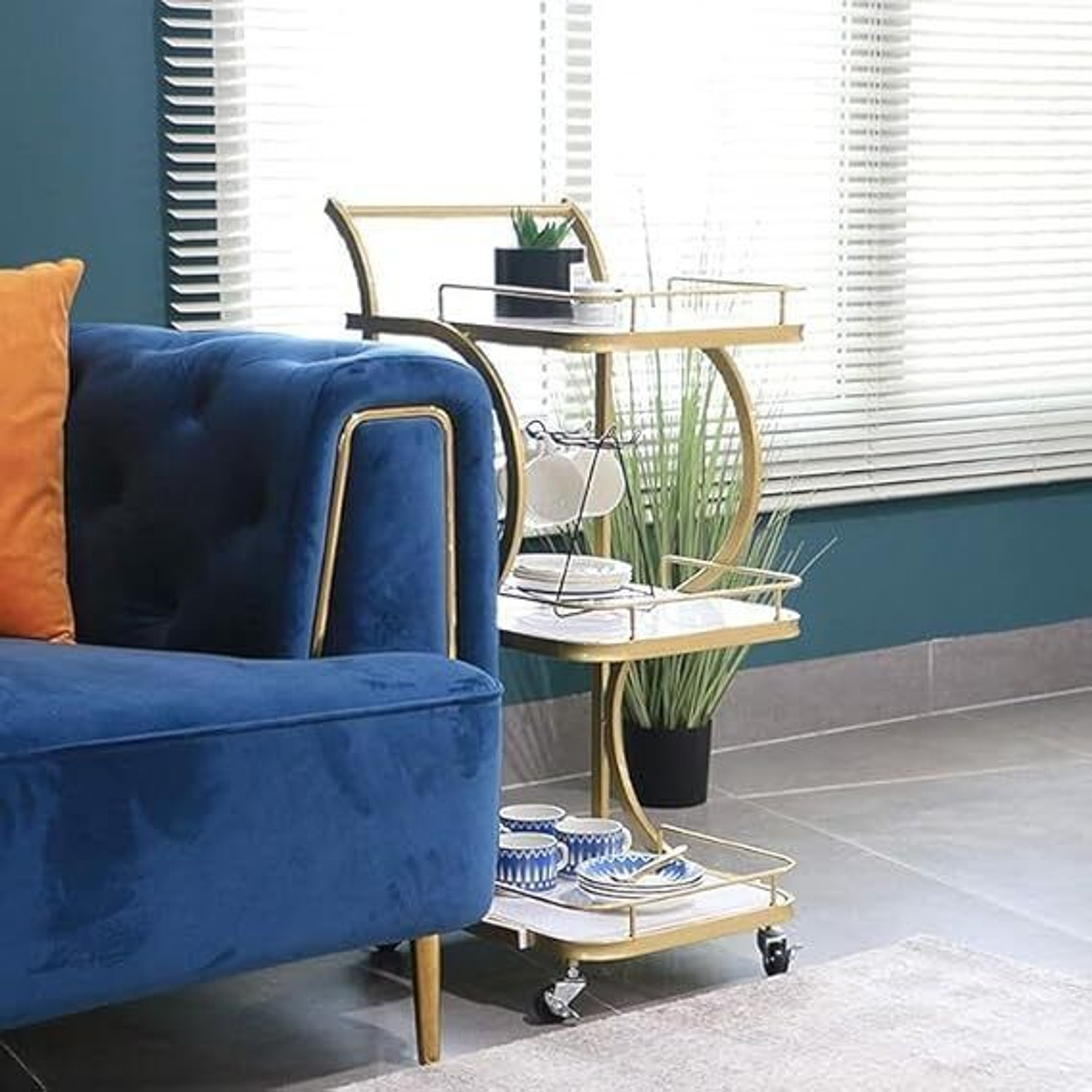 Image of Artisan vibes Coffee Table Bar Trolley Kitchen Trolley Serving Trolley with Lockable Wheels Engineered Wood Bar Trolley