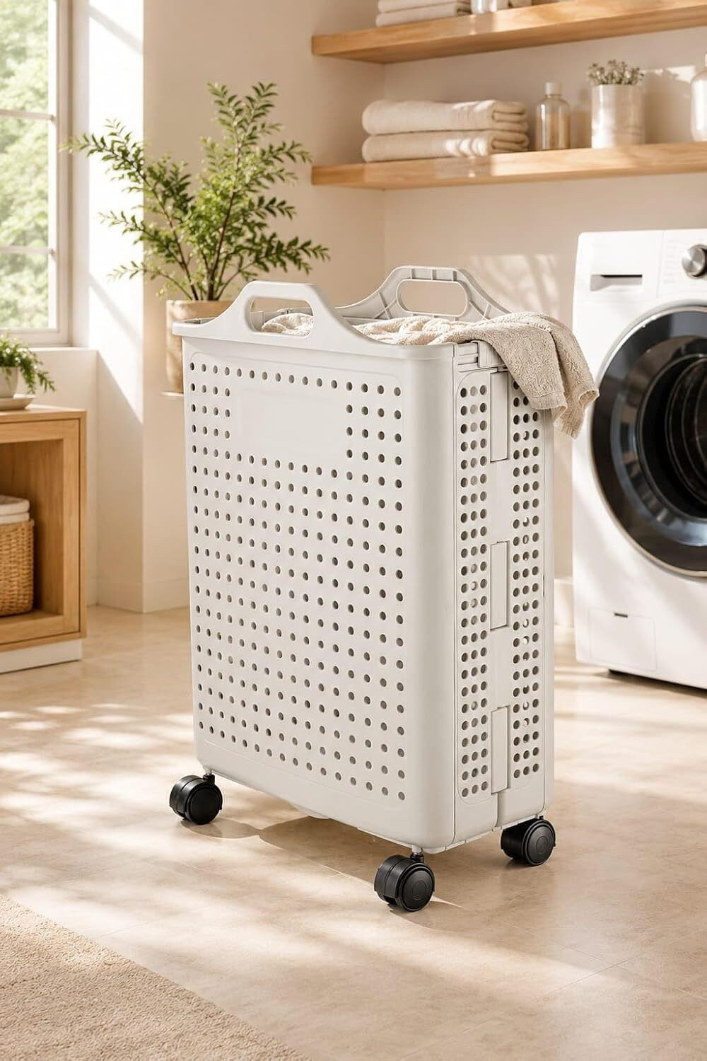 Image of Shreejii Portable Clothes Storage Hamper | Multipurpose Laundry Organizer Plastic Bar Trolley (Finish Color - Grey, Pre-assembled)