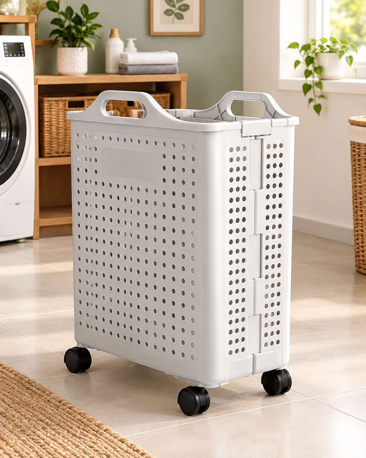 Image of Shreejii Portable Clothes Storage Hamper | Multipurpose Laundry Organizer Plastic Bar Trolley (Finish Color - Grey, Pre-assembled)