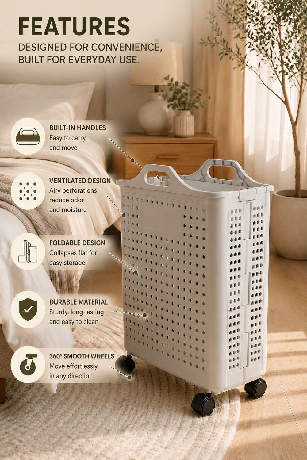Image of Shreejii Portable Clothes Storage Hamper | Multipurpose Laundry Organizer Plastic Bar Trolley (Finish Color - Grey, Pre-assembled)