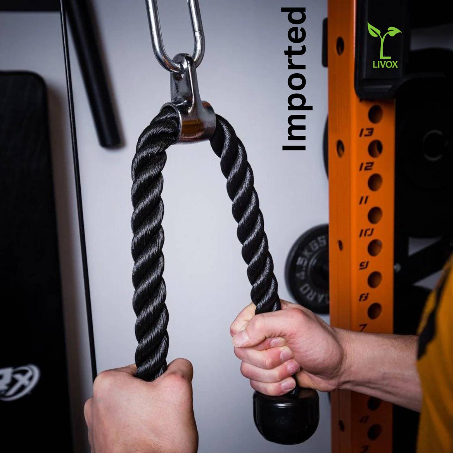 LIVOX Imported Heavy Duty Tricep Fitness Rope + Snap Hook (Imported) Triceps Bar