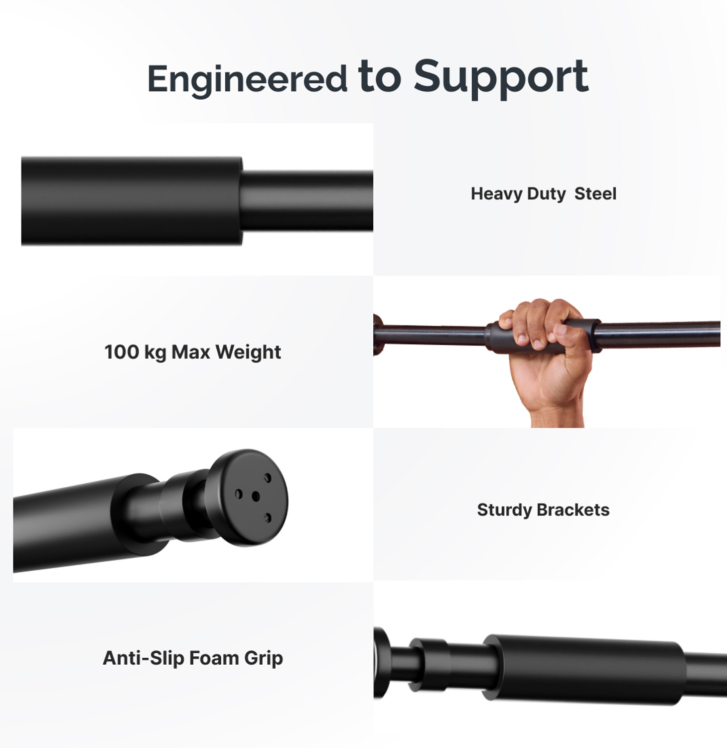 Image of Cult Adjustable Pull-Up Bar 100 kg for Pull Ups, Chin Ups & Core Workout (Black) Pull-up Bar