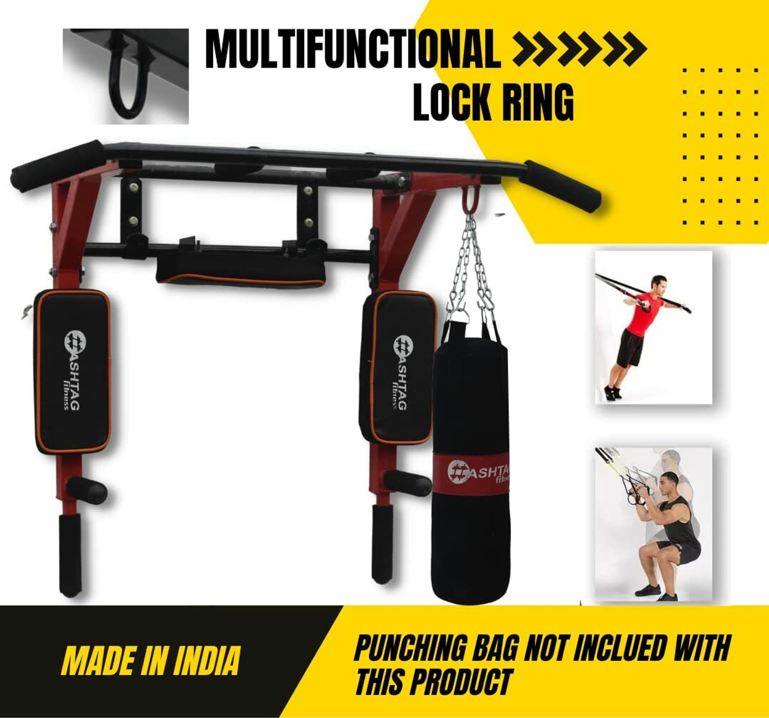 Image of HASHTAG FITNESS Wall Mounted Multi-Grip Dip Station for Indoor Home Gym Fitness equipments Pull-up Bar