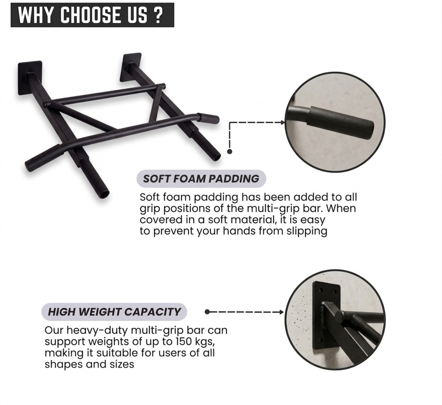 Image of WILORA Heavy Duty Multigrip Wall Mounted Chin up Bar pullup bar Chin-up Bar