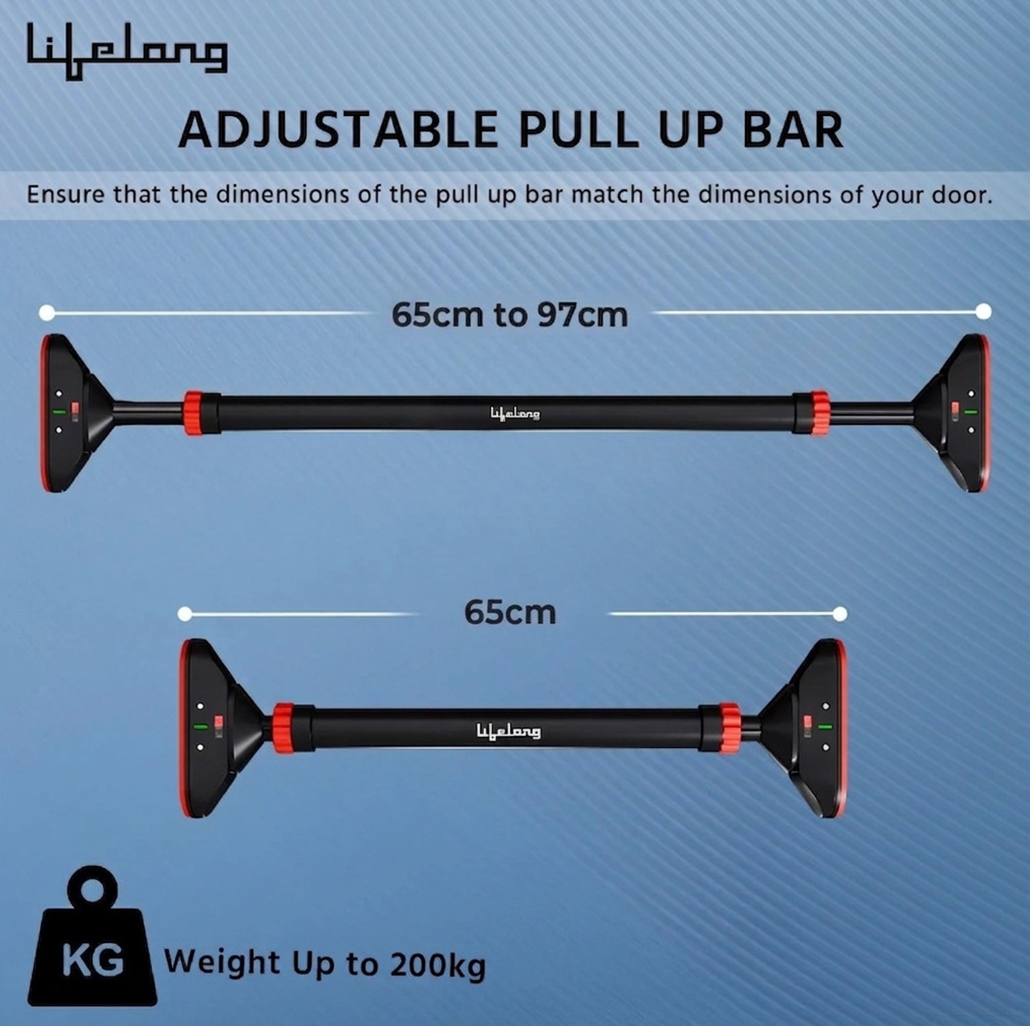 Image of Lifelong Pull Up Bar for Home -Adjustable Rod 72cm to 100cm width - wall mounted Pull-up Bar