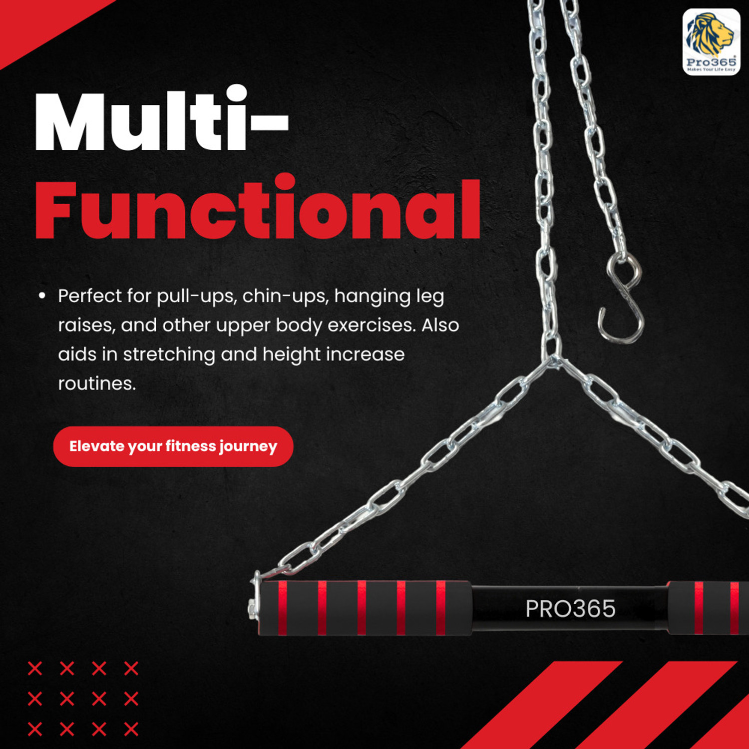 Image of PRO365 Chin-Up Bar | Hanging Rod For Back Muscles , Biceps And Height Growth Chin-up Bar