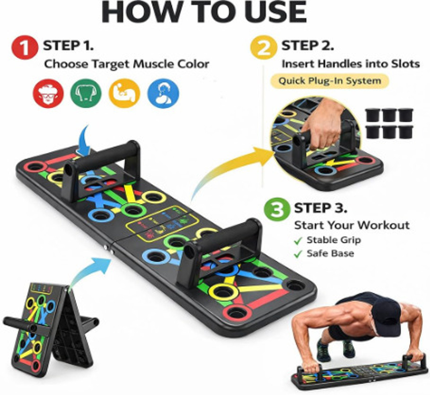 Image of BH BODYHOLIC Portable Board with Strong GripHandle for ChestPress Home&Gym Exercise Push-up Bar