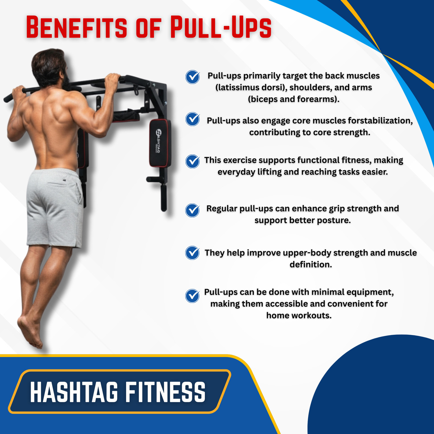 Image of HASHTAG FITNESS Wall mount pull up bar for home gym equipments dip station, Pull-up Bar