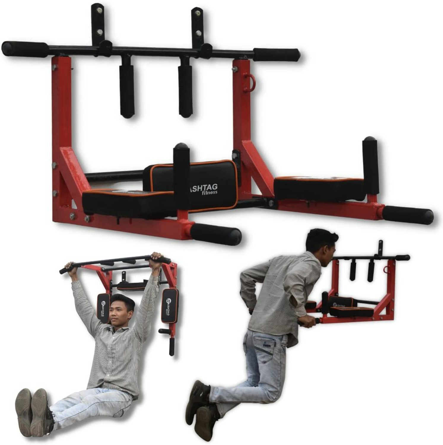 Image of HASHTAG FITNESS Wall Mounted Multi-Grip Dip Station for Indoor Home Gym Fitness equipments Pull-up Bar