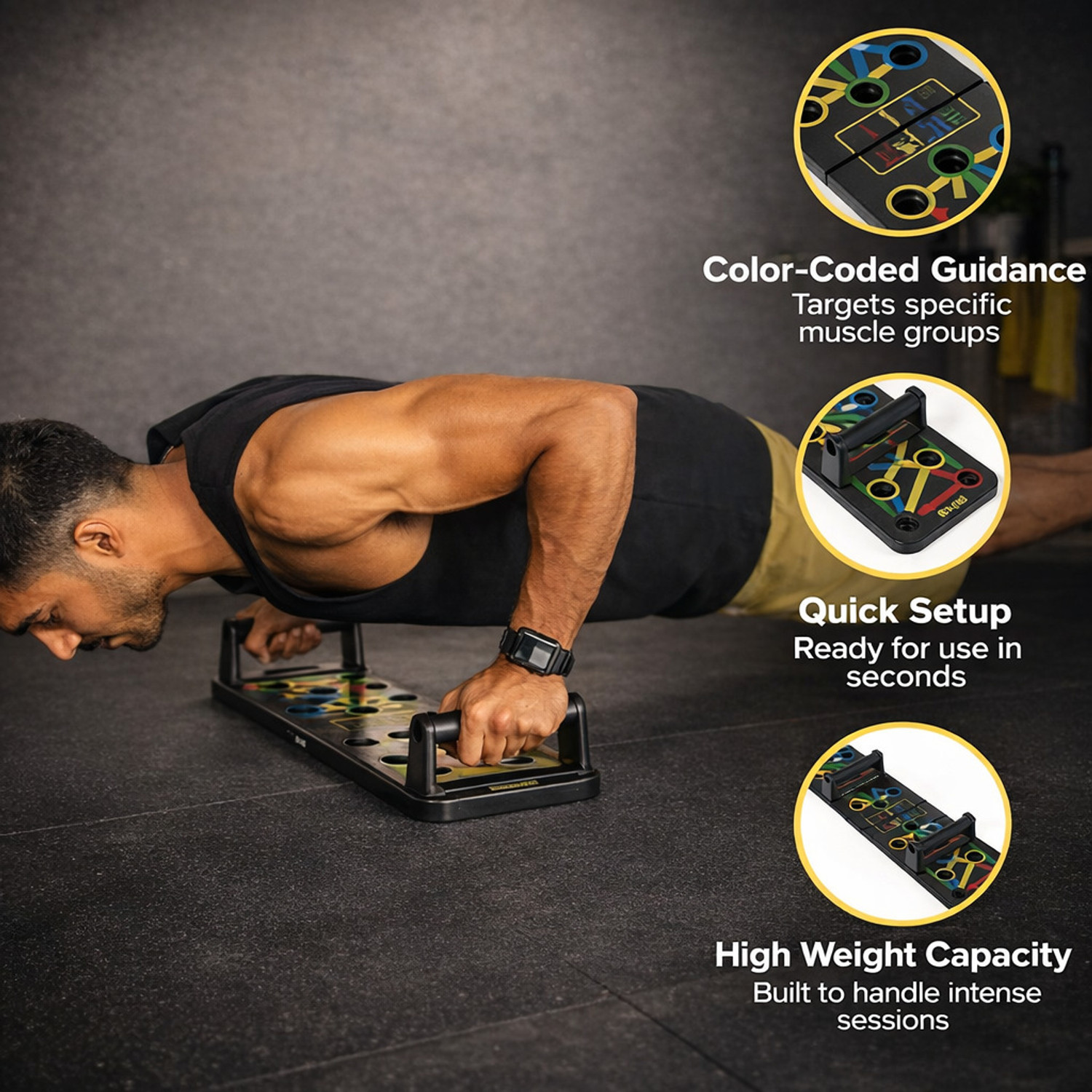 Image of BH BODYHOLIC Portable Board with Strong GripHandle for ChestPress Home&Gym Exercise Push-up Bar