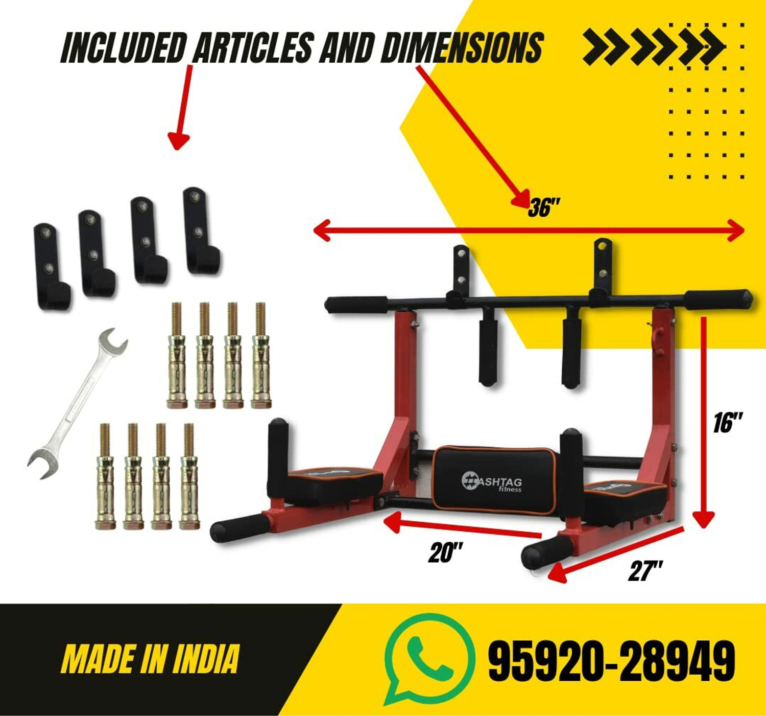 Image of HASHTAG FITNESS Wall Mounted Multi-Grip Dip Station for Indoor Home Gym Fitness equipments Pull-up Bar