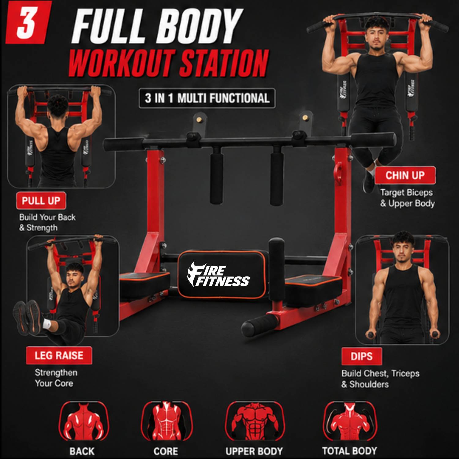 FIRE FITNESS 3IN1 Pull Up Bar - Image 4