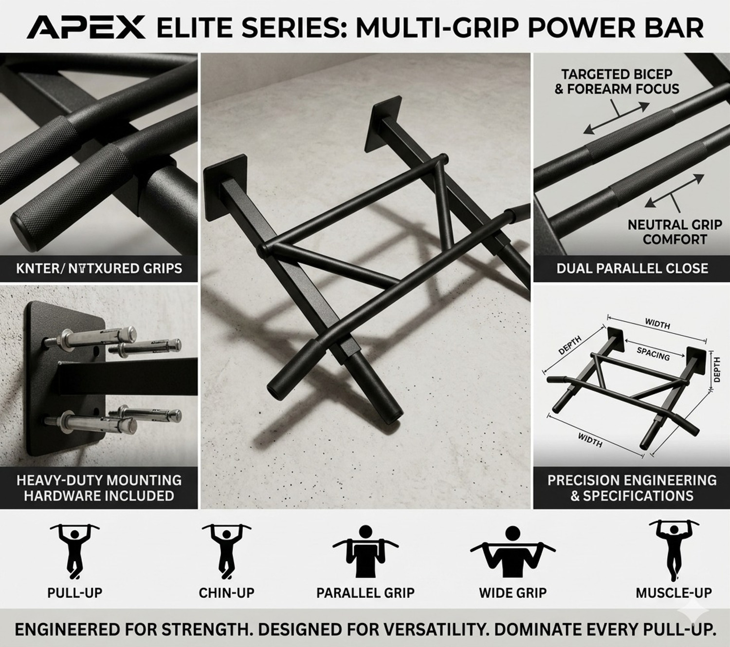 Image of WILORA Heavy Duty Multigrip Wall Mounted Chin up Bar pullup bar Chin-up Bar