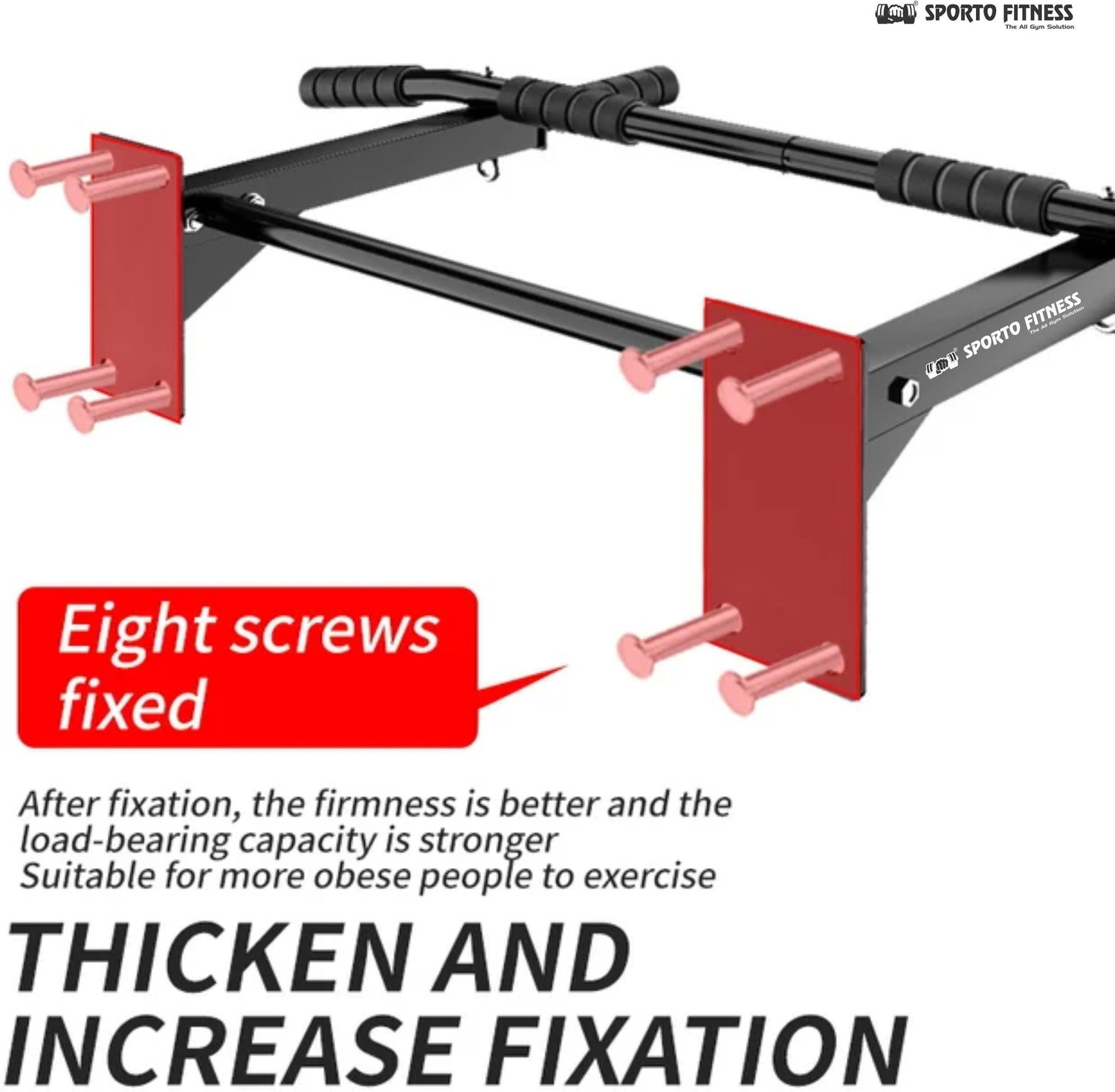 Image of Sporto Fitness Pull Chin Up Bar Wall Mounted Home Iron Gym Exercise Dips Upper Body Workout Pull-up Bar