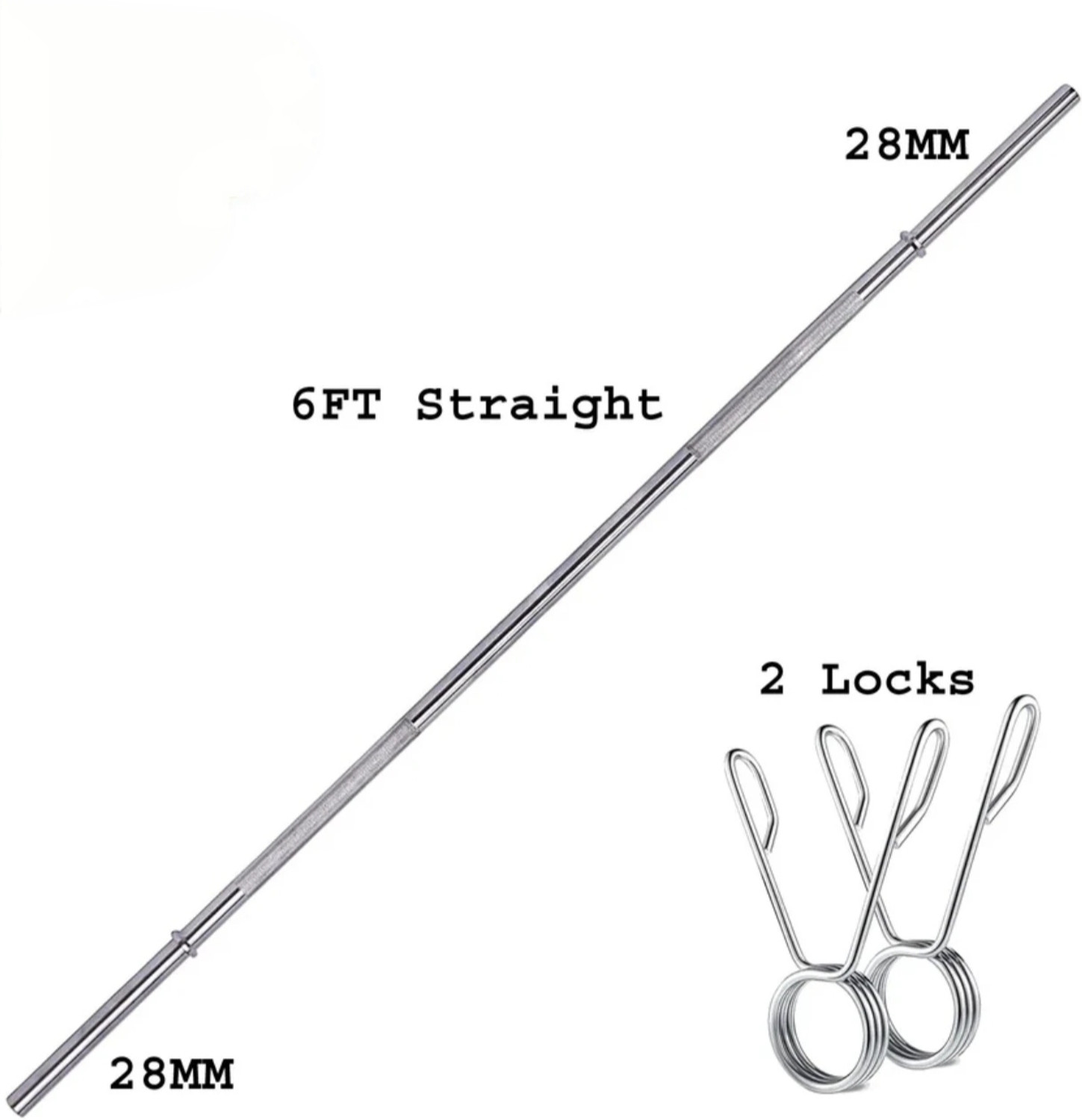 Image of GH SPORTS 6 Feet Straight 28mm Weightlifting Rod With 2 Safety Lock Weight Lifting Bar