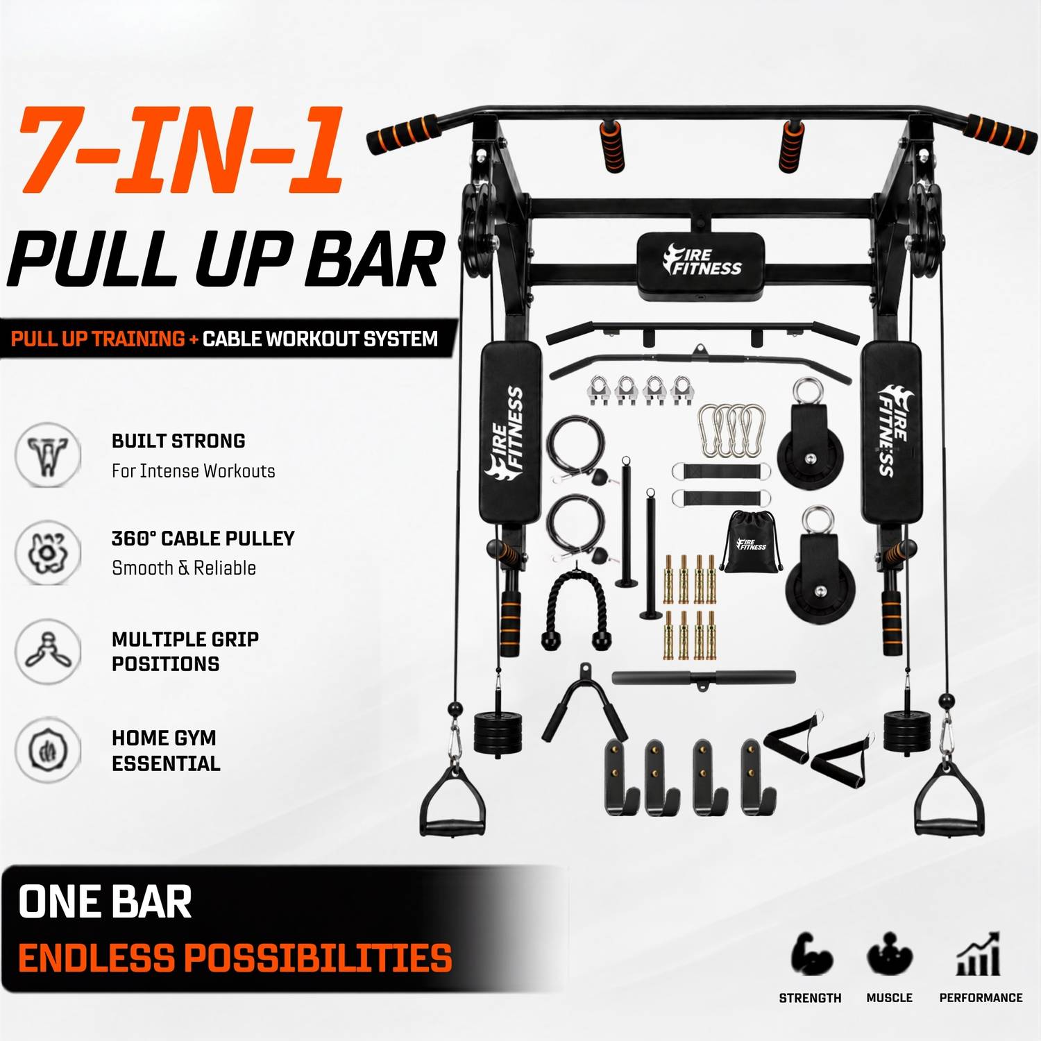 FIRE 7 in 1 Pull Up Bar with Cable Pulley - Image 2
