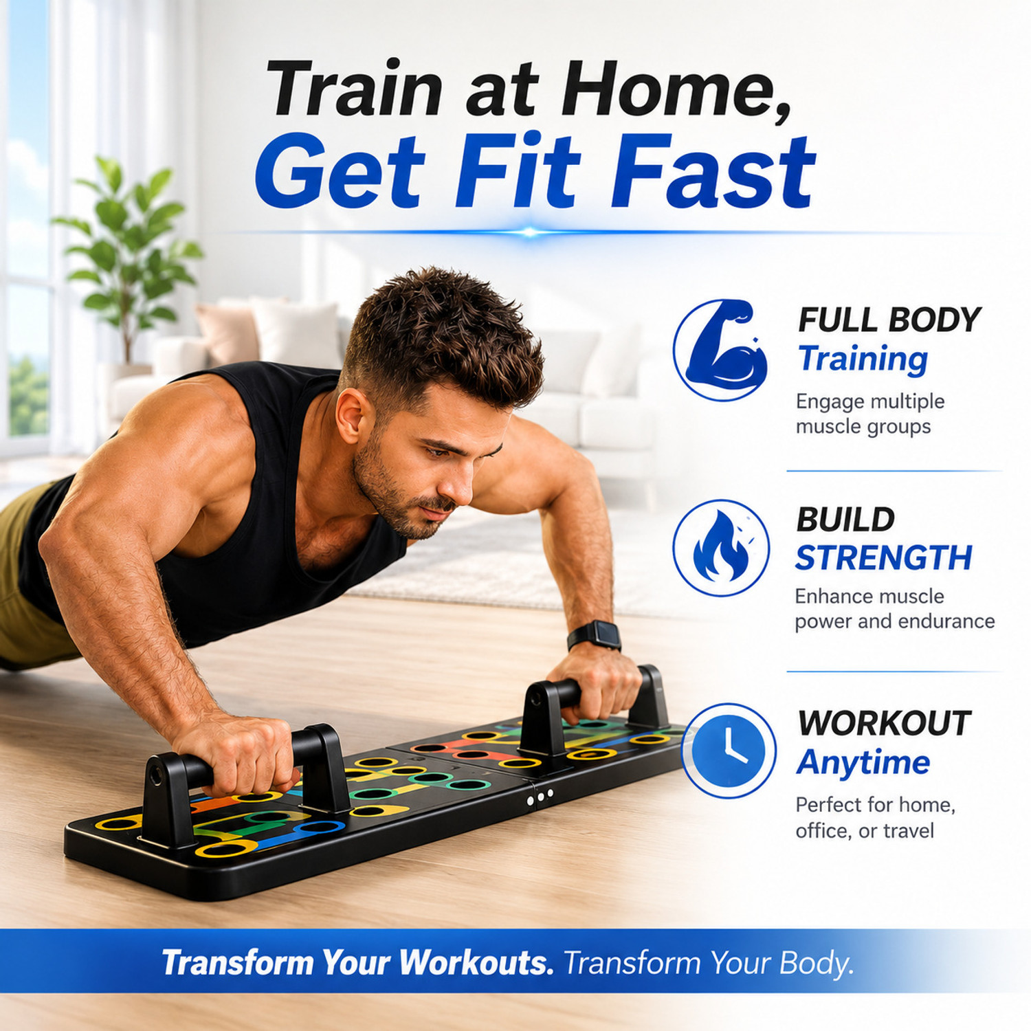 Image of Quickfit 10 in1 Portable Board for Chest Press Home & Gym Exercise Push-up Bar