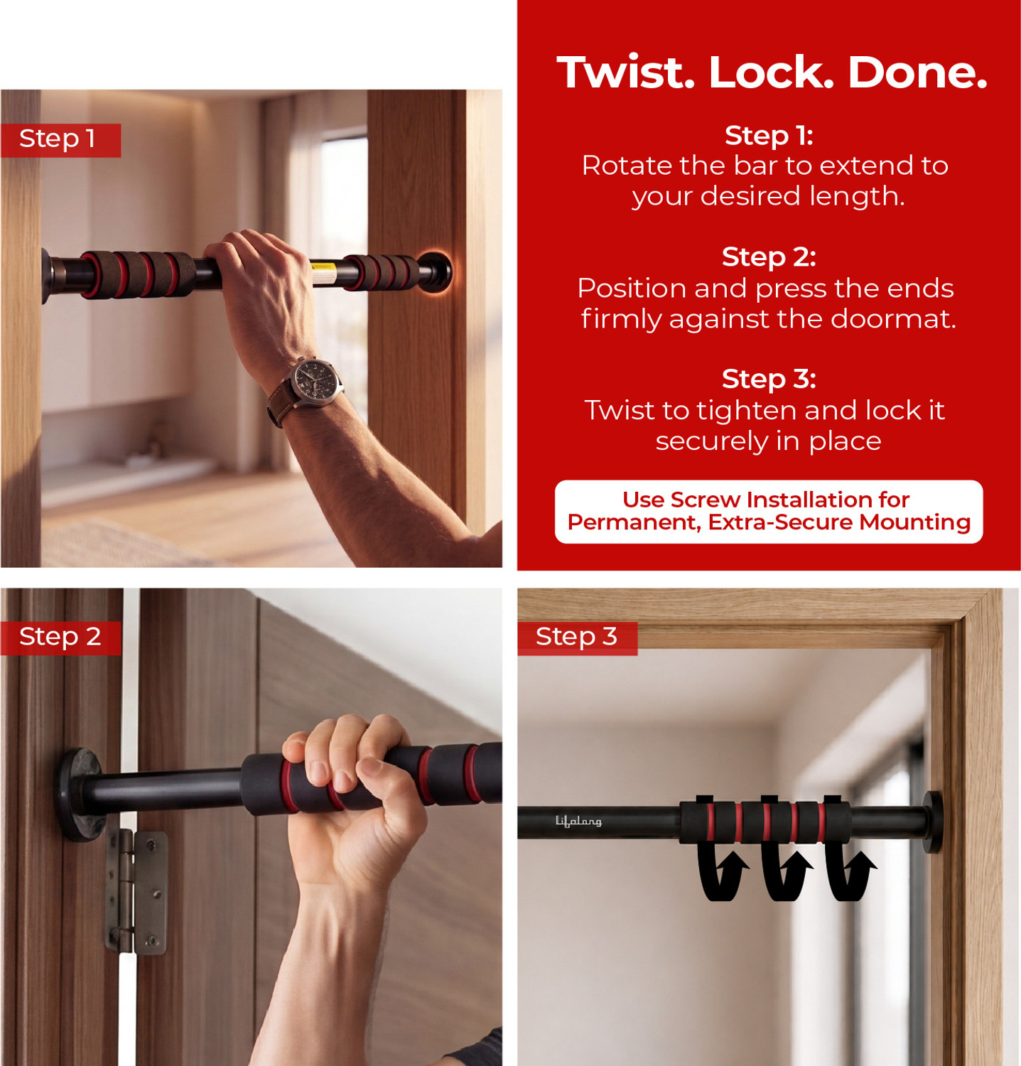 Image of Lifelong Adjustable Pull-Up Bar For Home Gym | Best For Kids, Men & Women | Non-Slip Pull-up Bar