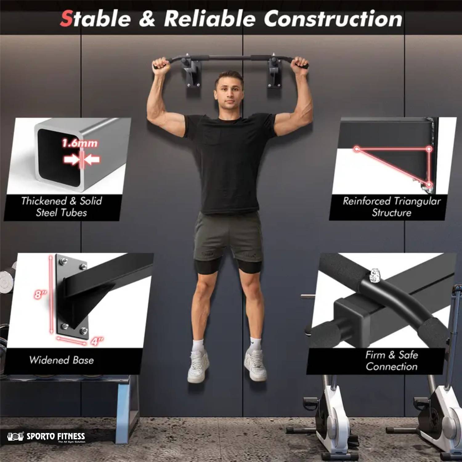 Sporto Fitness S-111 Wall Mounted Chin-Up Bar - Image 4