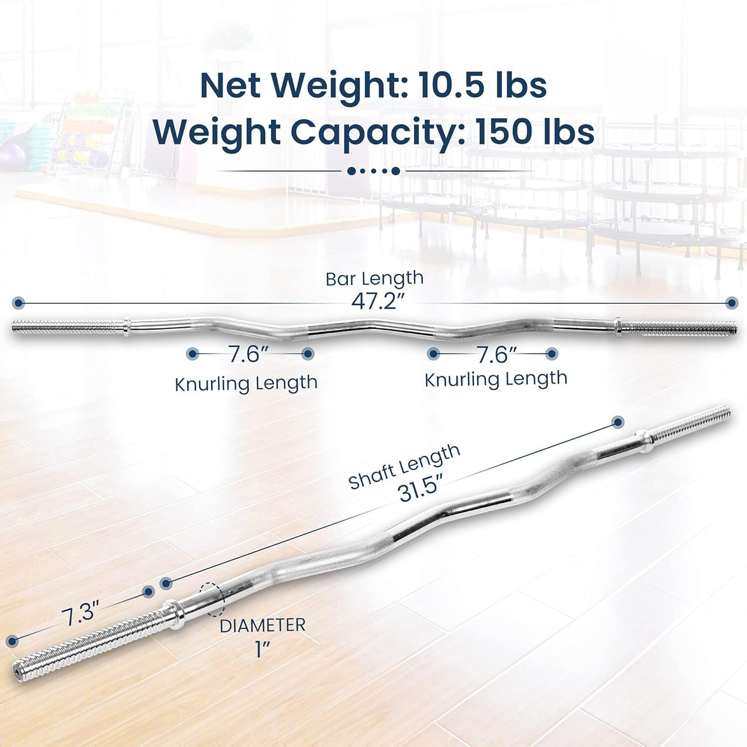 Image of KOBO 4ft Imported Curl Barbell 28mm Weight Lifting Bar