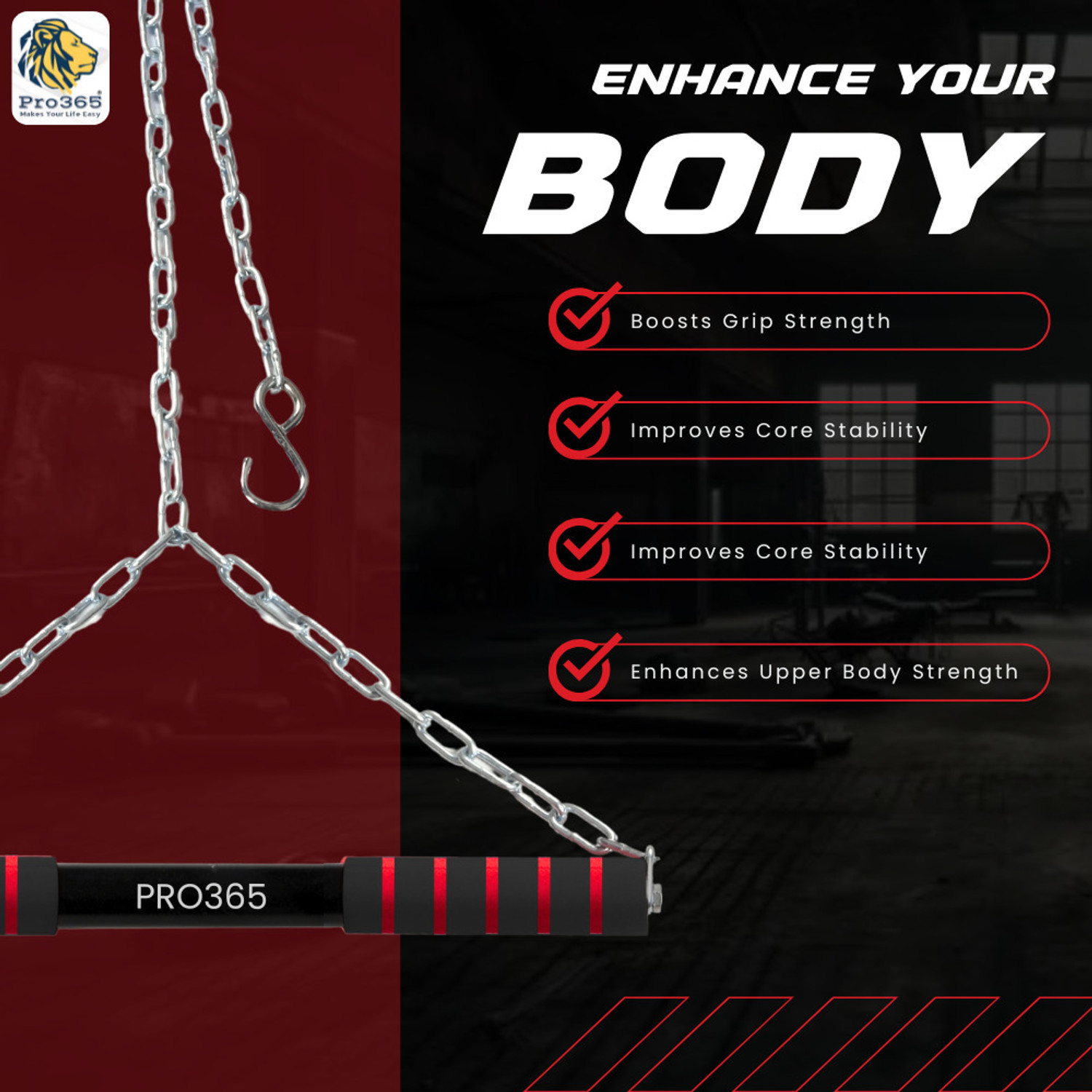 Image of PRO365 Chin-Up Bar | Hanging Rod For Back Muscles , Biceps And Height Growth Chin-up Bar