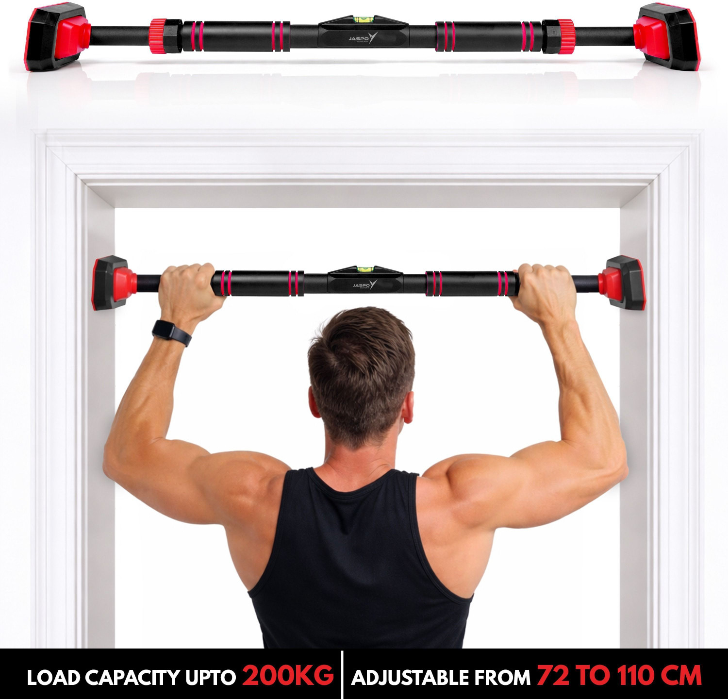 Image of Jaspo Roar Heavy Duty Pull Up Bar for Door Frame | Adjustable & Easy Install | 3.7 Ft. Pull-up Bar