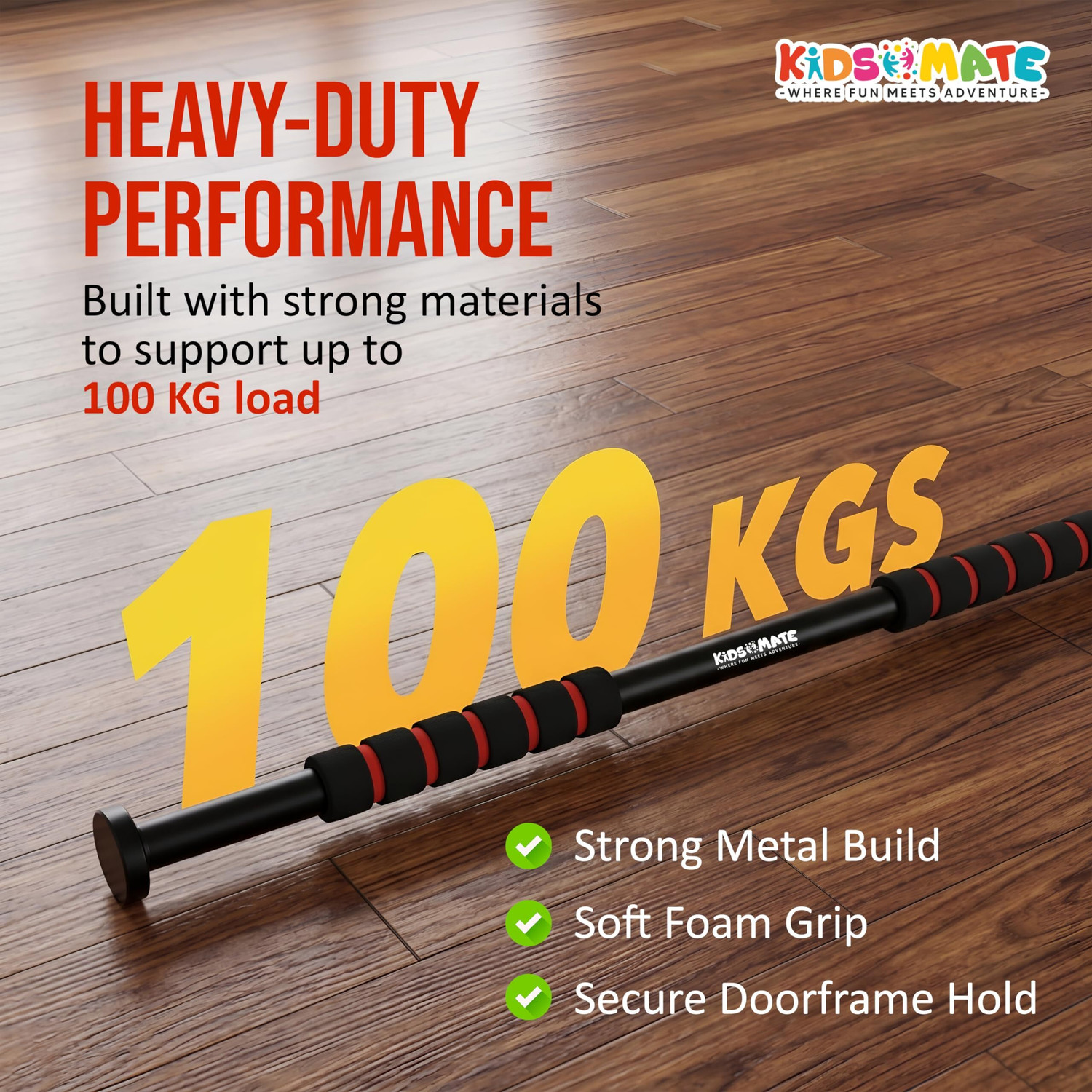 Image of Kidsmate Height Increase for Kids | Hanging Rod for Kids & Adults | 100 Kg Capacity, Pull-up Bar